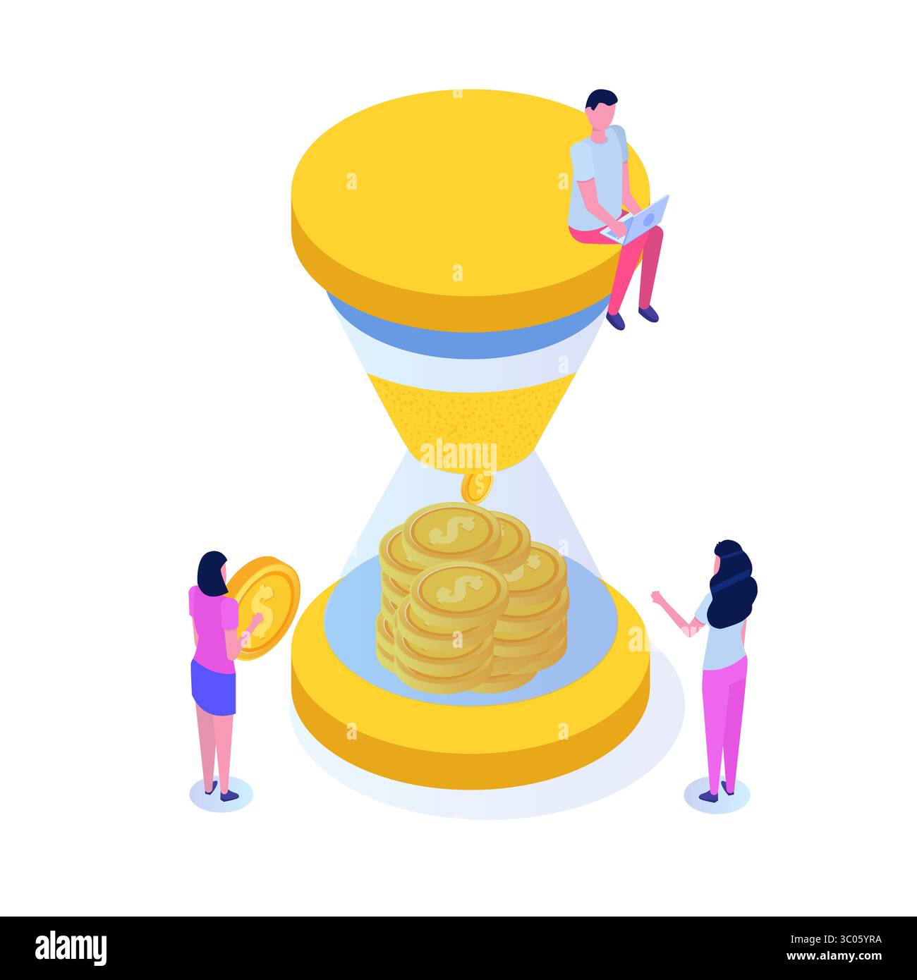 Zeit ist Geld. Zeit- und Kosteneinsparungen, Budgetverwaltung. Isometrische Vektordarstellung. Stock Vektor