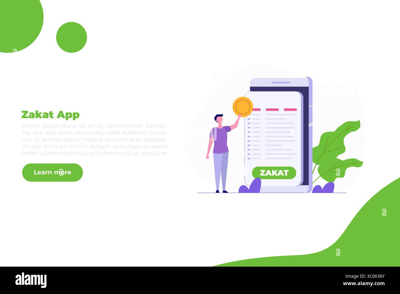 Online-Zakat-Zahlungskonzept, Zakat mit einem Smartphone-Konzept bezahlen. Zeichentrick flache Vektor-Illustration für Banner, Website, Landingpage, Flyer. Stock Vektor