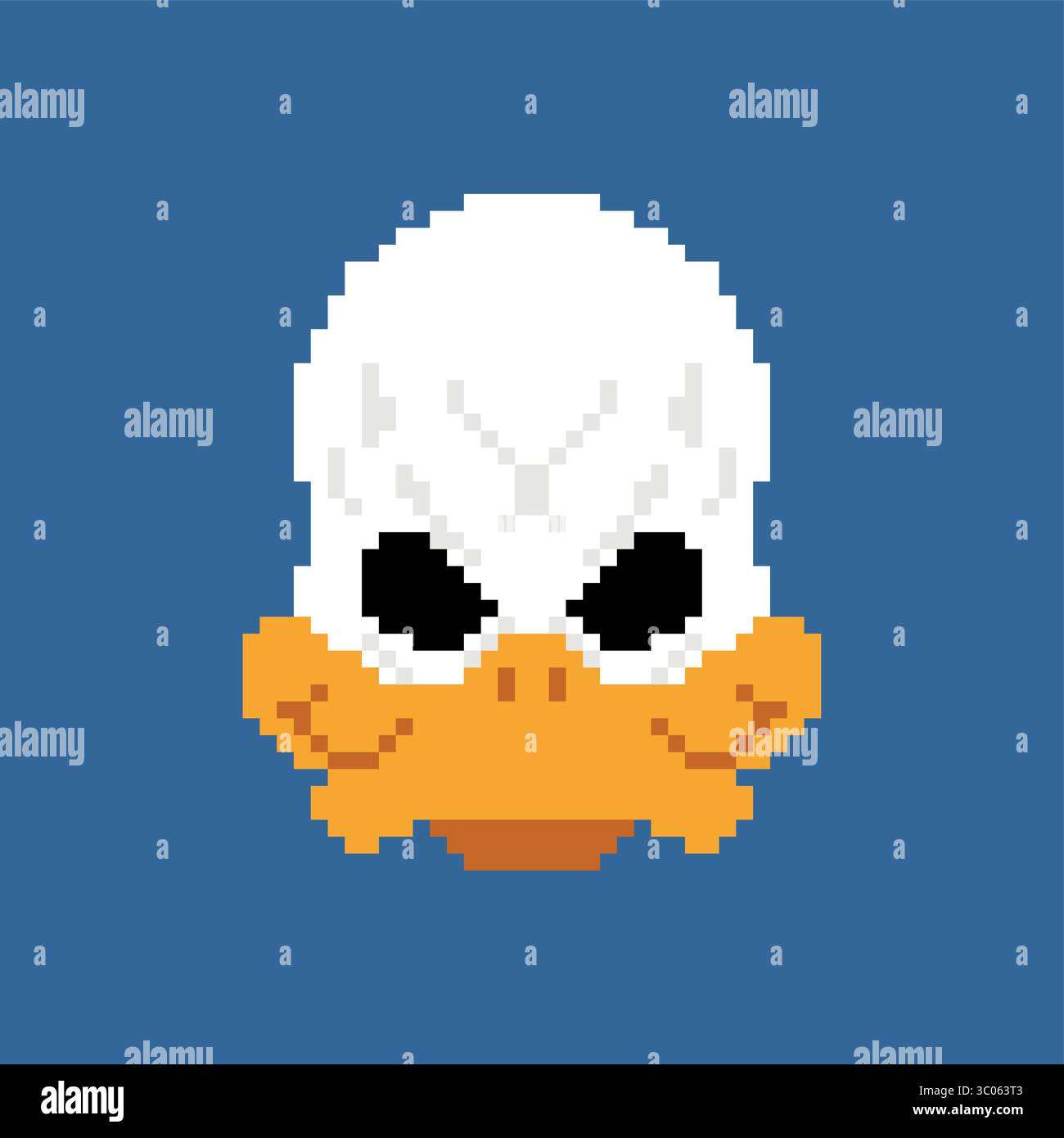 Pixel Art Entenschädel im Retro-8-Bit-Stil. Eine stilisierte, minimalistische Illustration, die perfekt für Vintage-Design, Indie-Spiele oder konzeptionelle digitale Artwor geeignet ist Stock Vektor