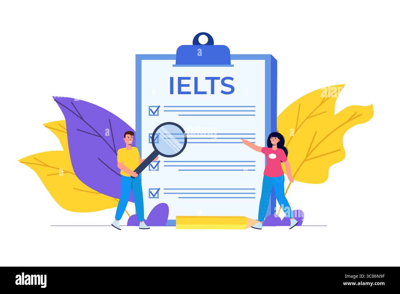 Englischprüfung und Prüfung. IELTS International English Language Testing System. Vektorabbildung. Stock Vektor