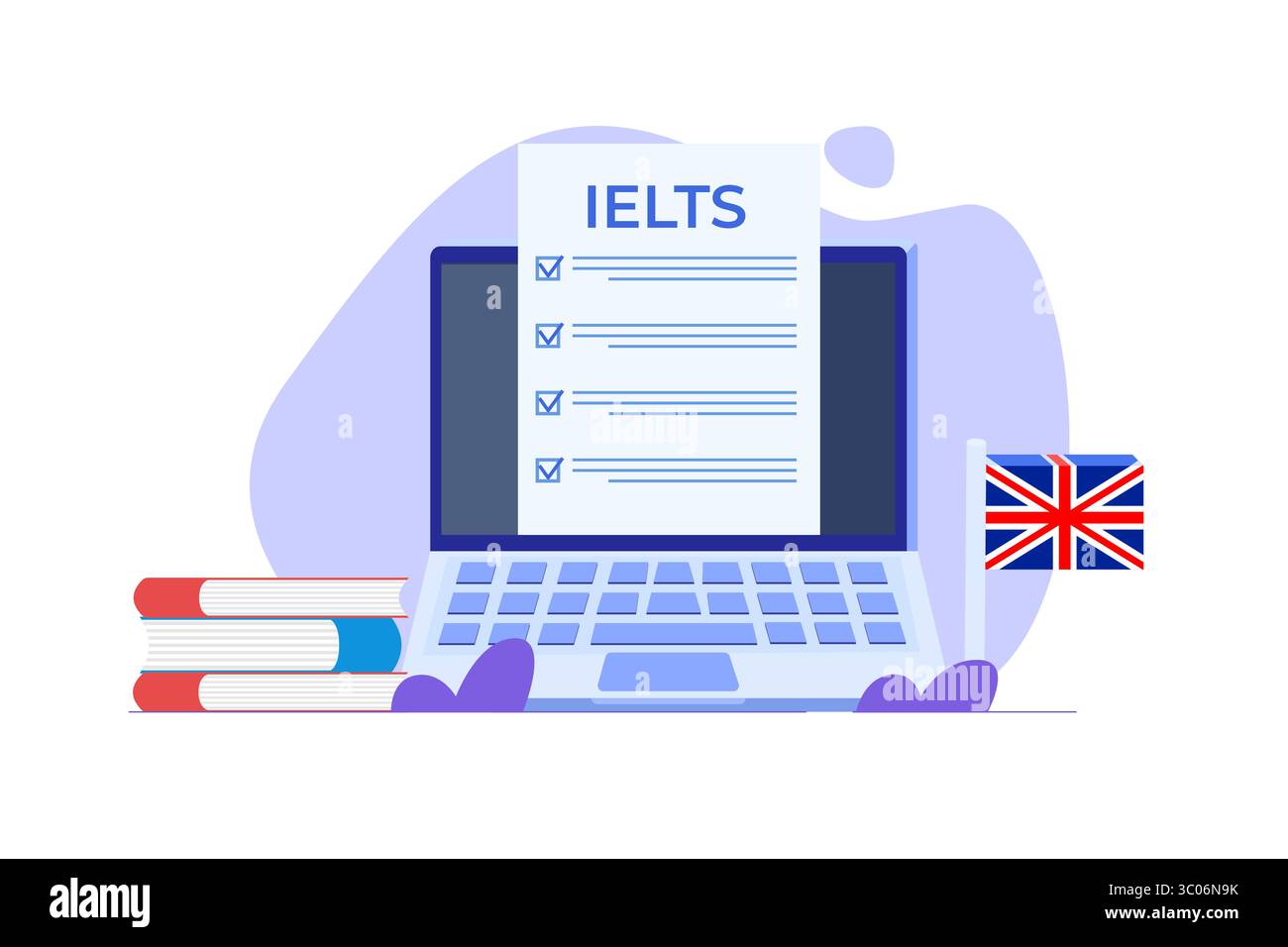 Englischprüfung und Prüfung. IELTS International English Language Testing System. Vektorabbildung. Stock Vektor