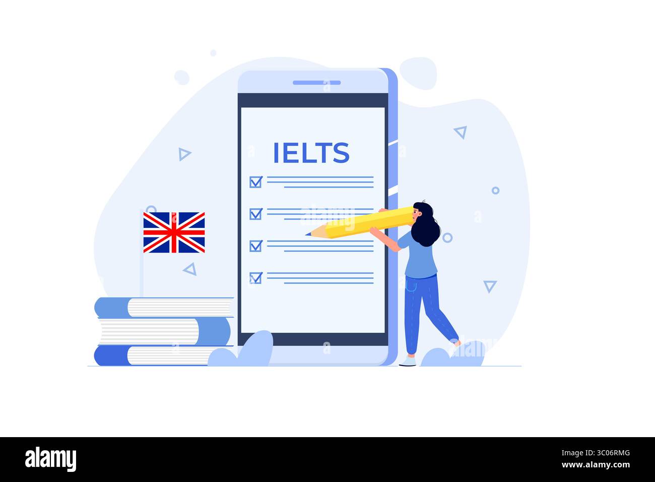 Englischprüfung und Prüfung. IELTS International English Language Testing System. Vektorabbildung. Stock Vektor