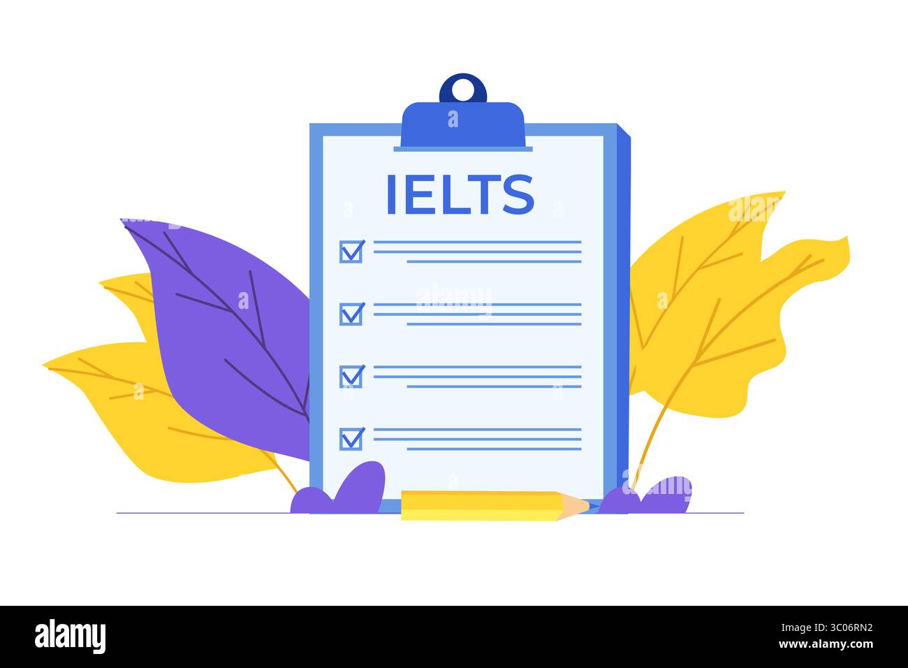 Englischprüfung und Prüfung. IELTS International English Language Testing System. Vektorabbildung. Stock Vektor
