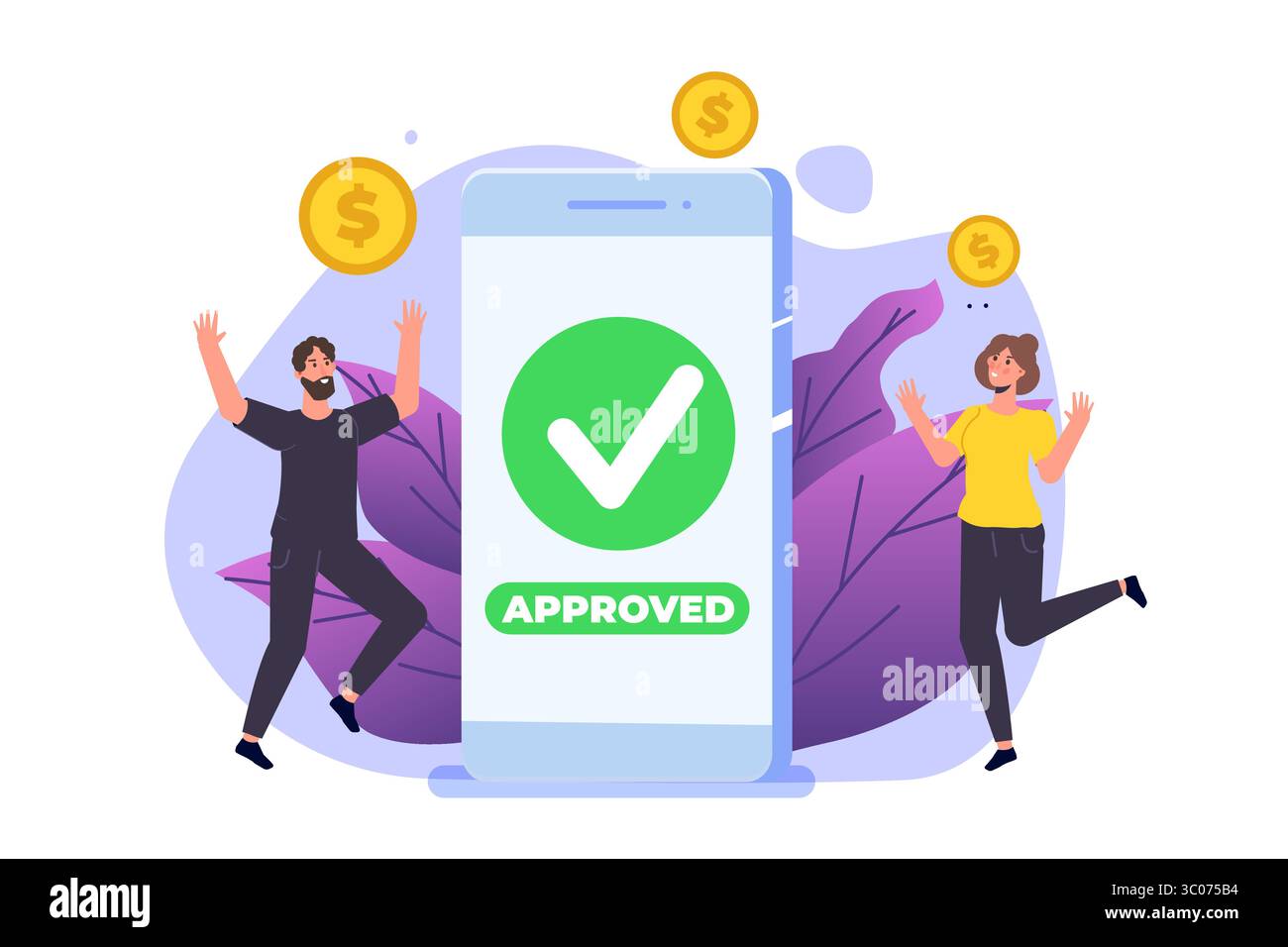 Transaktion genehmigt, Finanztransaktionen, bargeldlose Zahlung, Geldwährung, NFC-Konzept für Zahlung. Abbildung. Stock Vektor