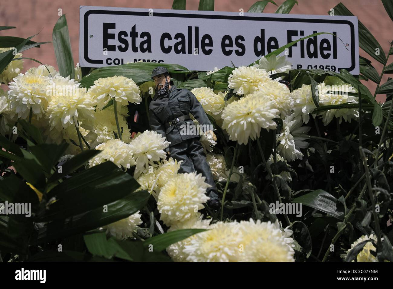 Der Protest gegen die Entfernung der Statuen der kubanischen Revolutionsführer Fidel Castro Toy wird während eines Protests gegen die Entfernung der Statuen der kubanischen Revolutionsführer Che Guevara und Fidel Castro im Tabacalera-Park durch den Bürgermeister von CuauhtÃ moc Alessandra Rojo de la Vega gesehen. Am 20. Juli 2025 in Mexiko-Stadt. Mexico City CDMX Mexico Copyright: XIanxRoblesx Stockfoto