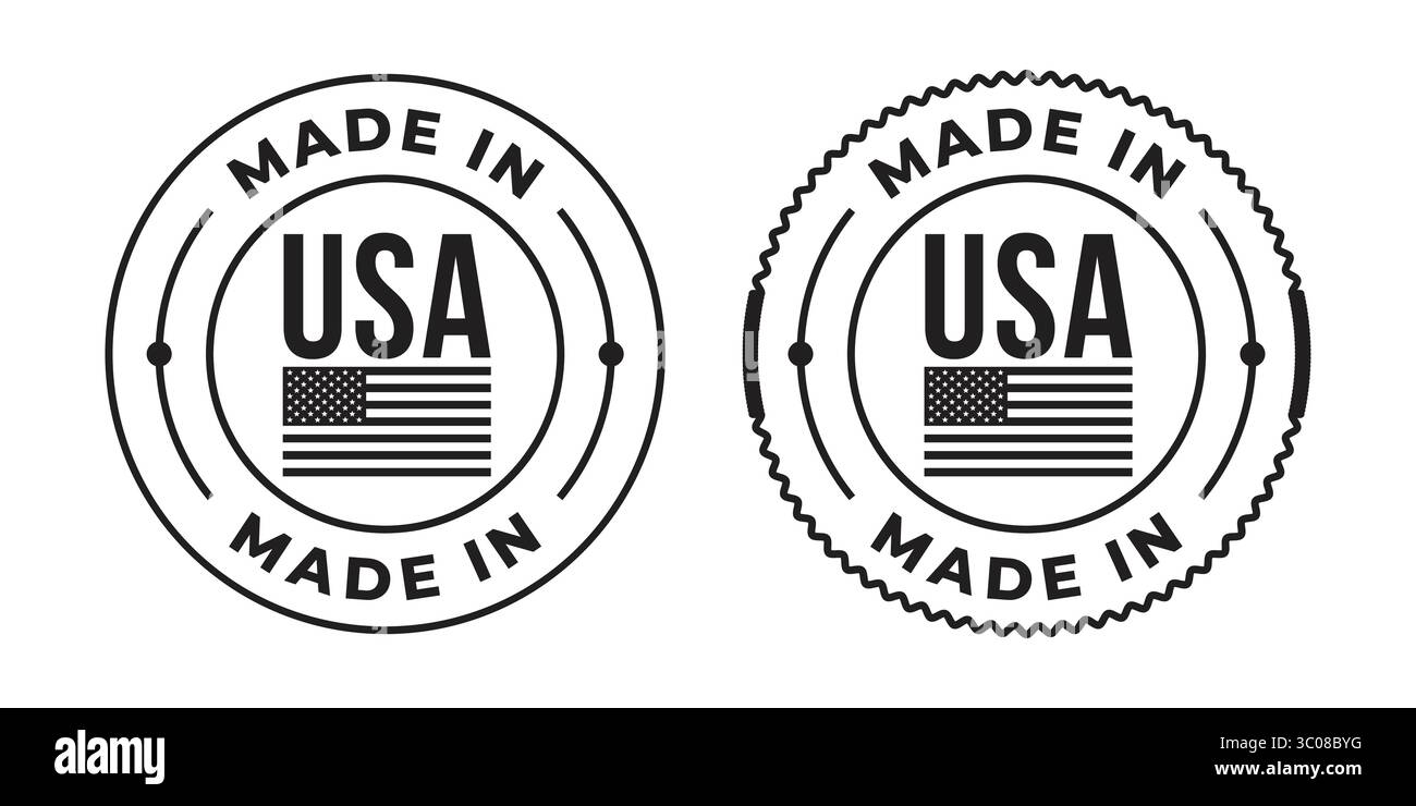 Made in USA Produktetikett mit amerikanischer Flagge Vektor-Symbol Set Stock Vektor