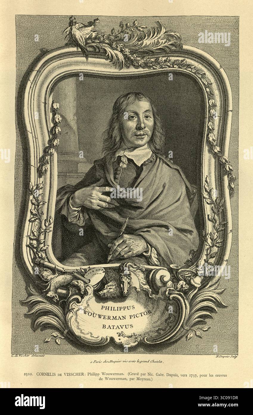 Philippus Wouwerman ein niederländischer Maler, pictor Batavus, Portrait 17. Jahrhundert Kunst, Vintage Illustration Stockfoto