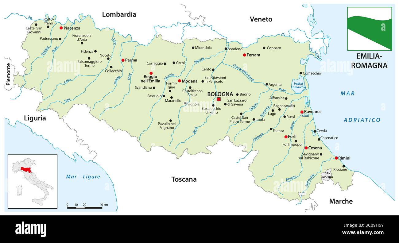 Karte der italienischen Region Emilia Romagna Karte Stockfoto