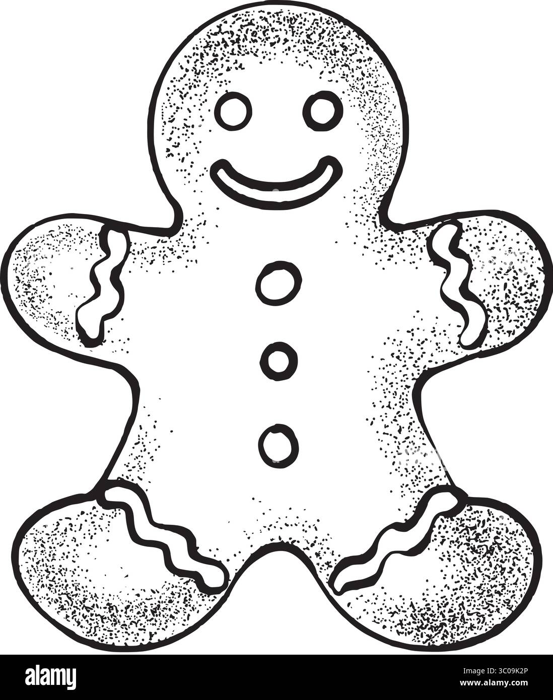 Lebkuchen-Mann-Keks, Zeichnung im Vektor-grafischen Stil. Ideal für Weihnachtskarten, festliche Dekoration, Winterbasteln, Weihnachtsverpackungen, Menügestaltung, und Stock Vektor