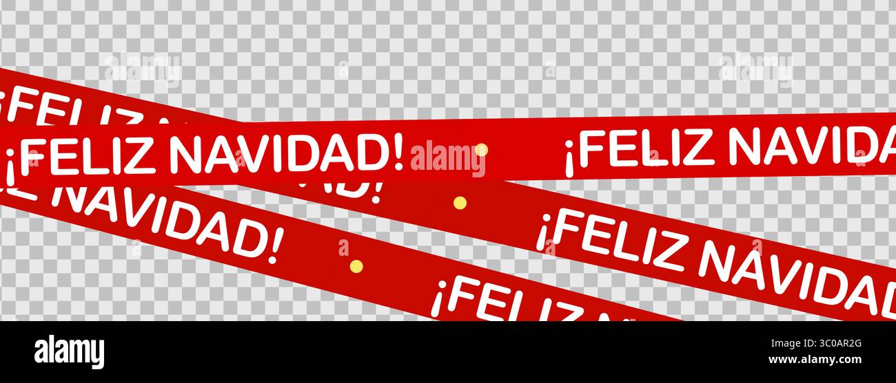 Feliz Navidad Weihnachtsband mit Fett weißem Text und gelben Punkten auf rotem Hintergrund, transparenter PNG-Stil perfekt für Weihnachtsverpackungen, Grenzen Stock Vektor