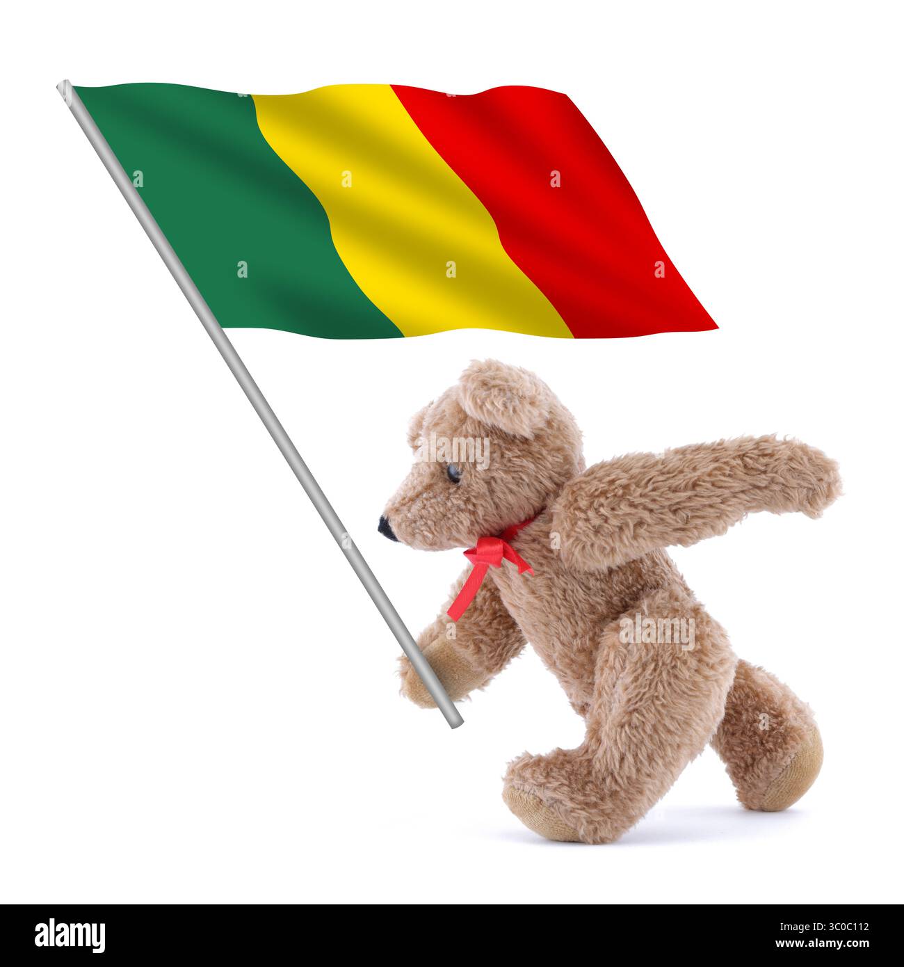 Die Mali-Flagge wird von einem süßen Teddybären getragen Stockfoto