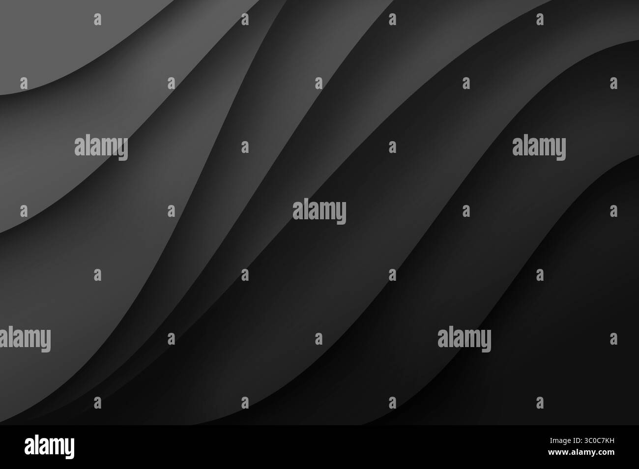 Schwarze, wellige Textur. Eleganter abstrakter Wellenhintergrund mit glatten Kurven. Abstrakter Hintergrund Stockfoto