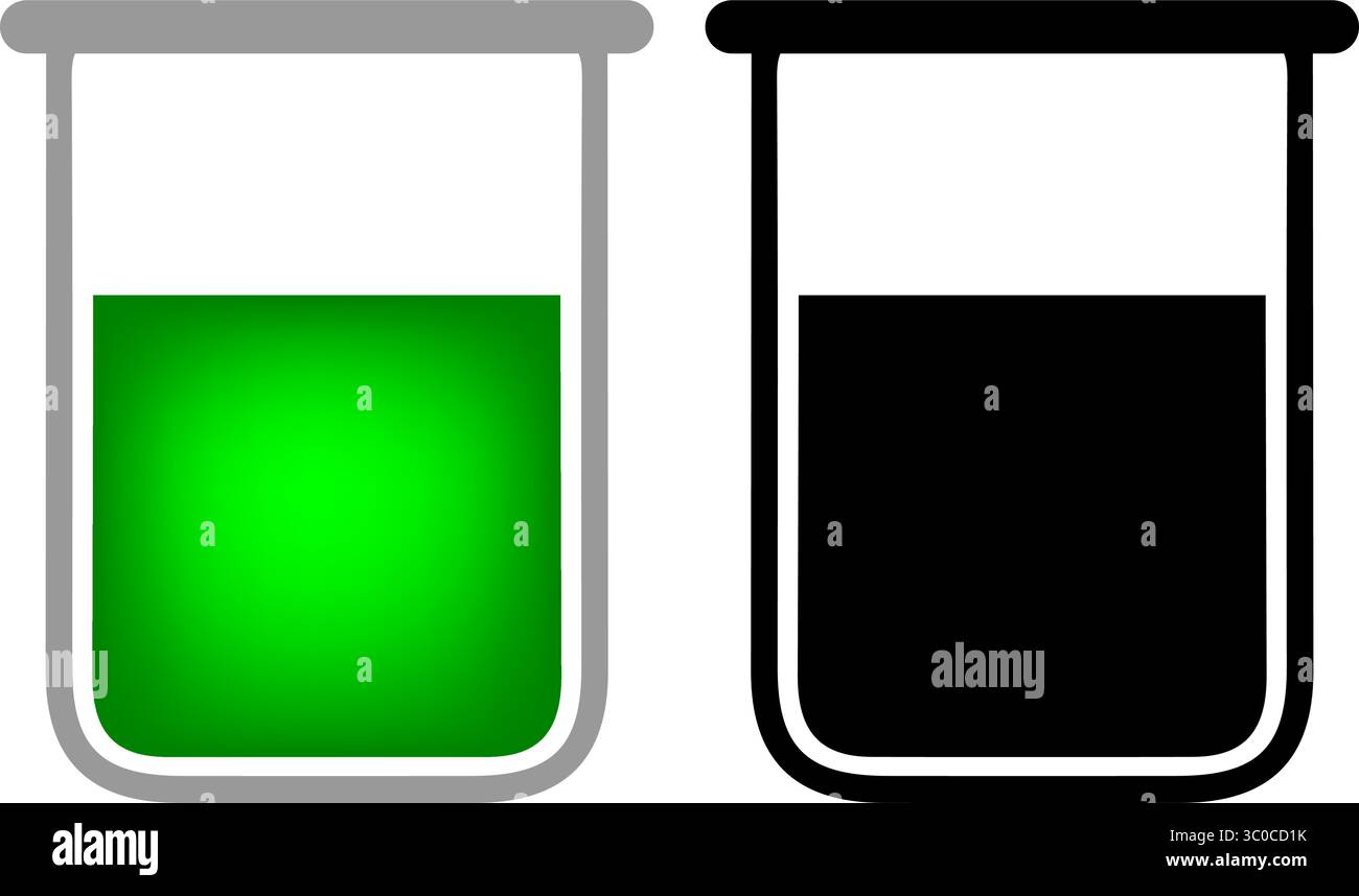 Grüne und schwarze Becher-Symbole - Wissenschaft und Chemie Vektor-Illustration Stock Vektor