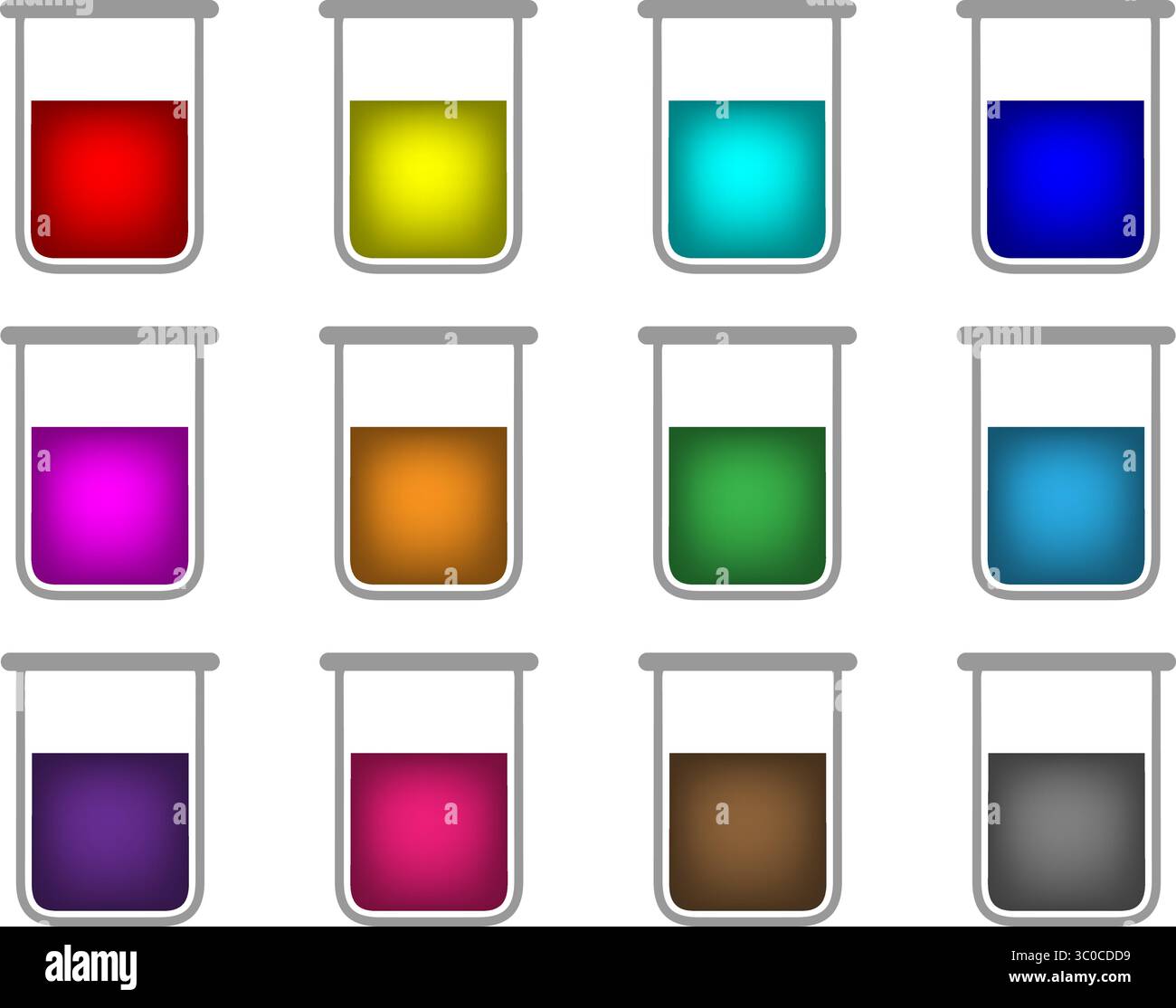 Set mit 12 bunten Bechersymbolen - Wissenschaft und Chemie Vektor Stock Vektor
