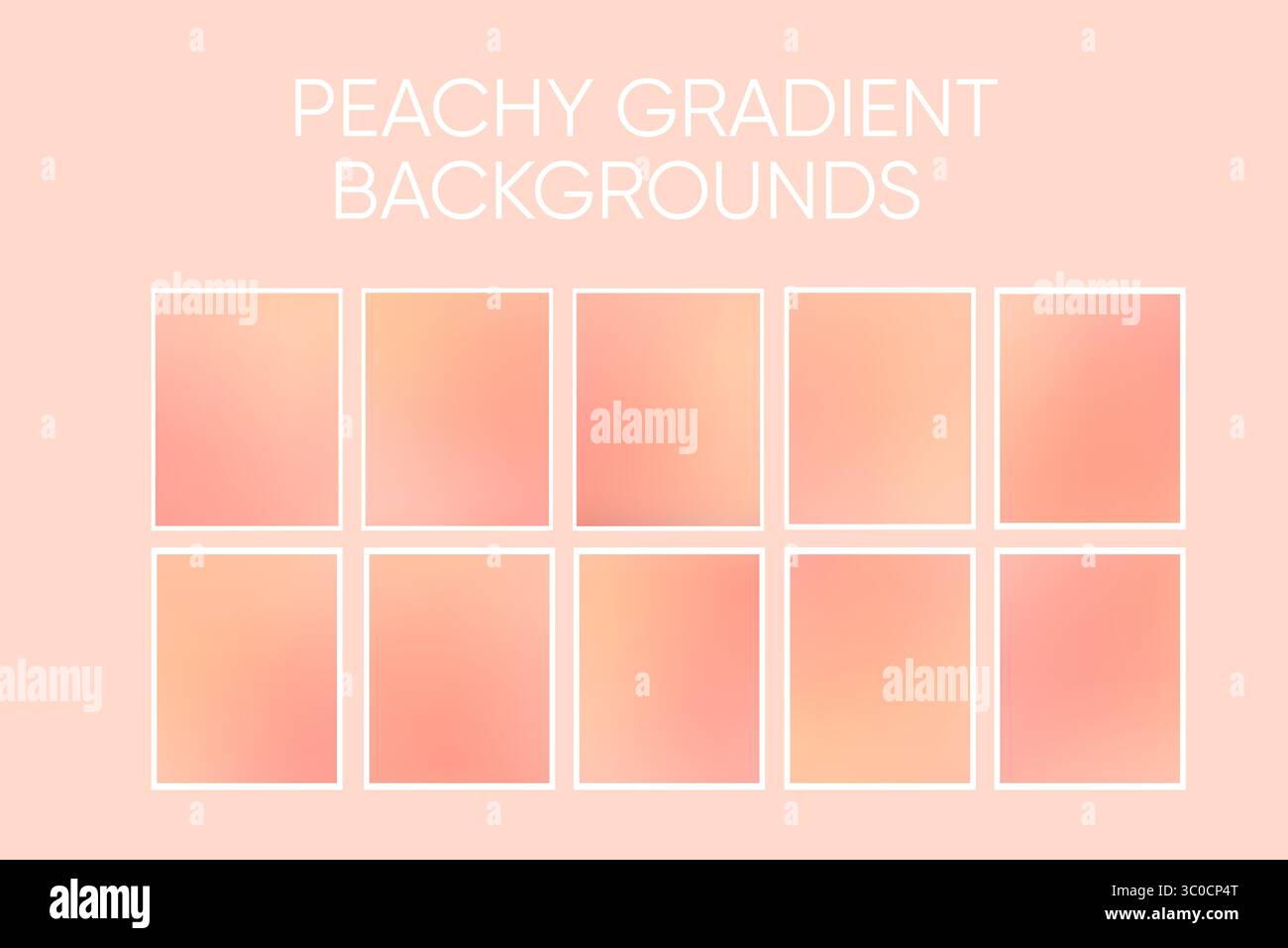 Sammlung von glatten pfirsichfarbenen Farbverläufen mit warmen Pastelltönen, ideal für Hintergründe, Webdesign, Branding oder digitale Grafiken. Stock Vektor