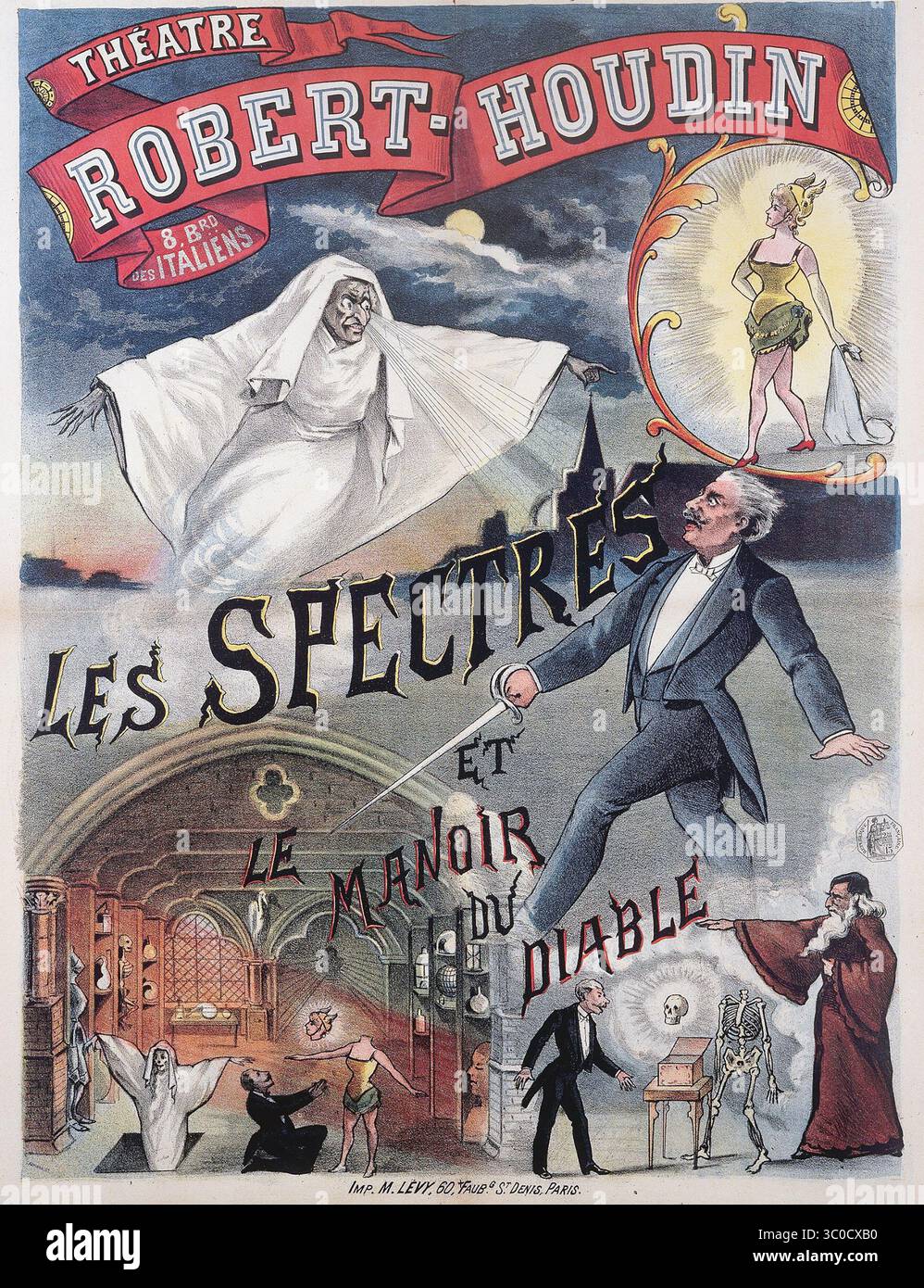LES SPECTRES ET LE MANOIR DU DIABLE Poster für den französischen Film von 1896, der allgemein als erster Horrorfilm gilt. Stockfoto