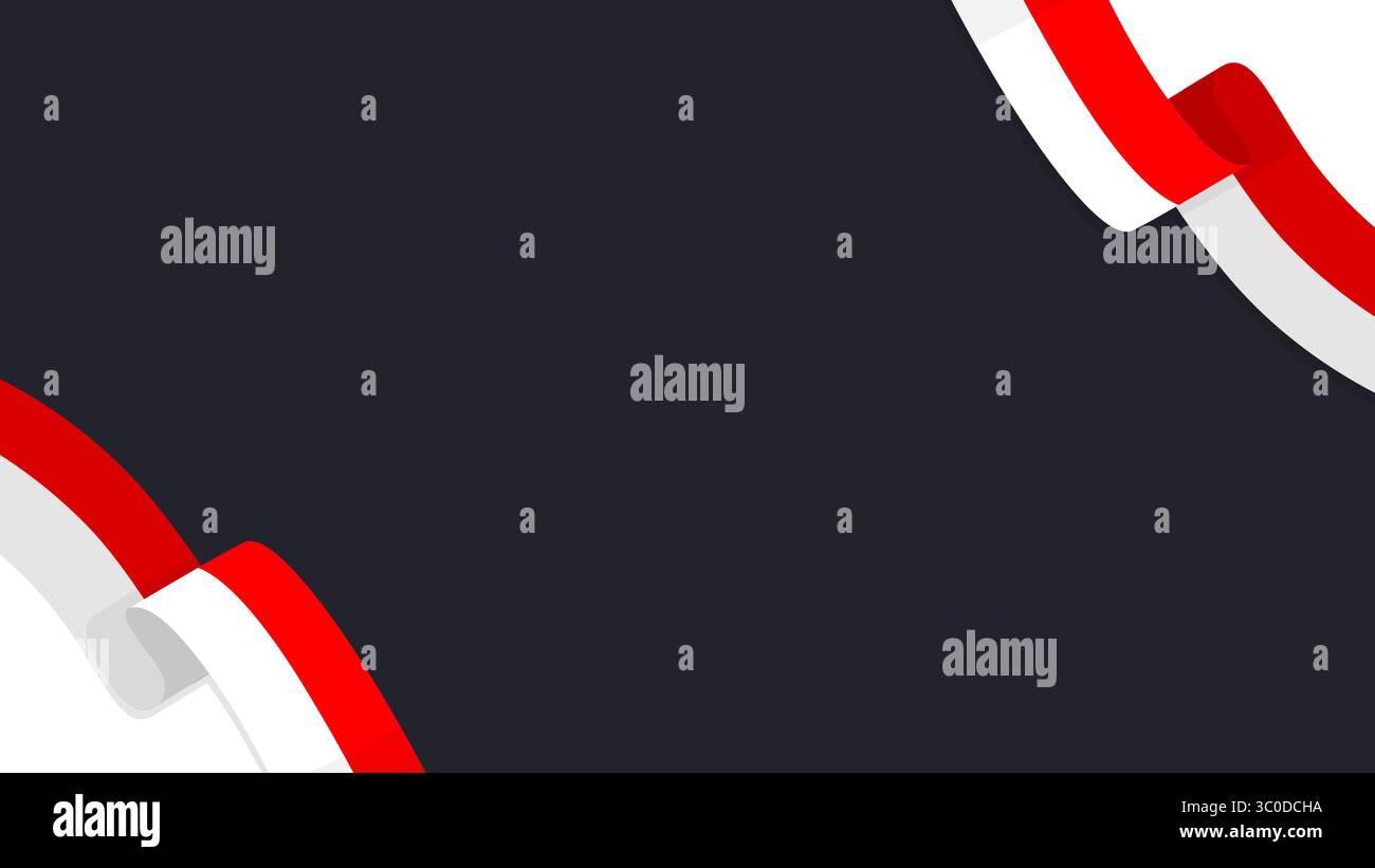 Leerer dunkler horizontaler Hintergrund mit gekrümmter indonesischer Flagge. Hintergrund der Vorlage für schwarzen Kopierraum rot und weiß Stock Vektor