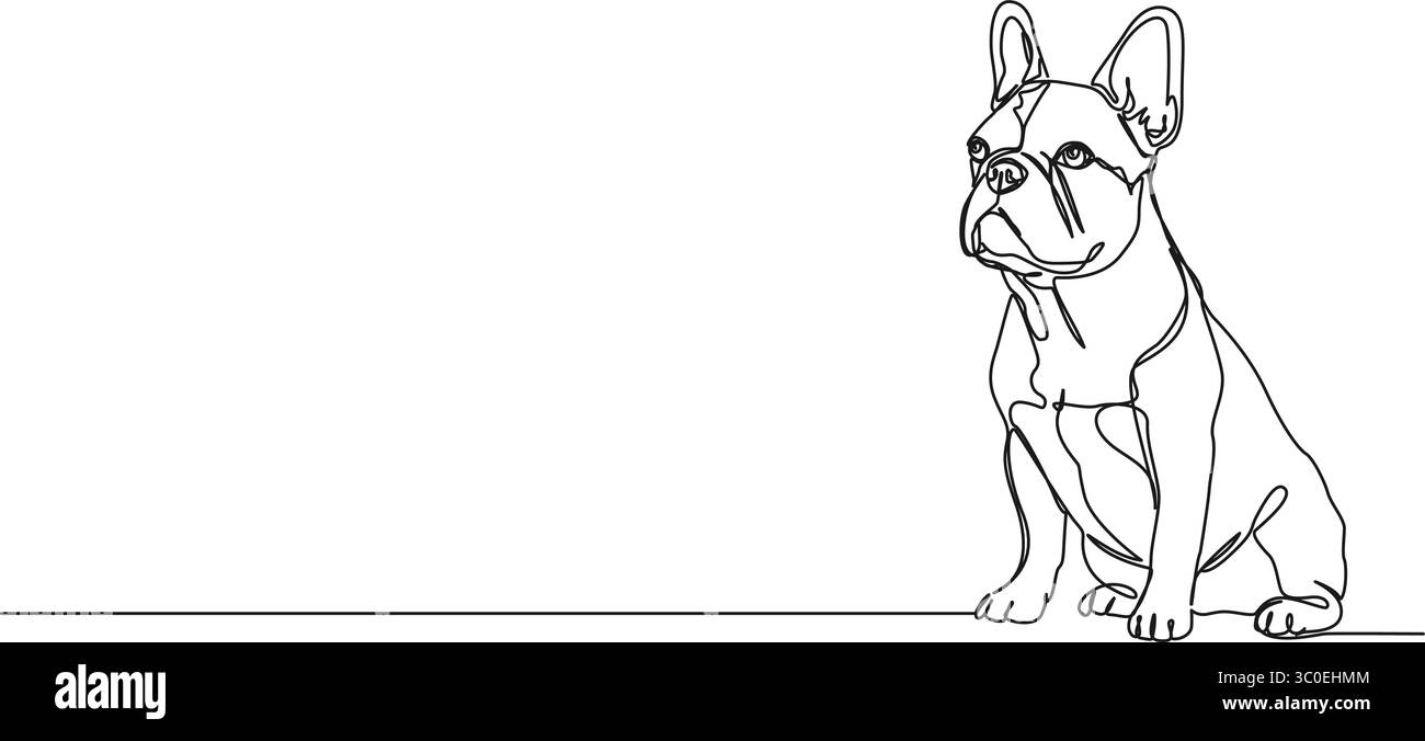 Ununterbrochene einzeilige Zeichnung der niedlichen sitzenden französischen Bulldogge, Linie Kunst Vektor Illustration Stock Vektor