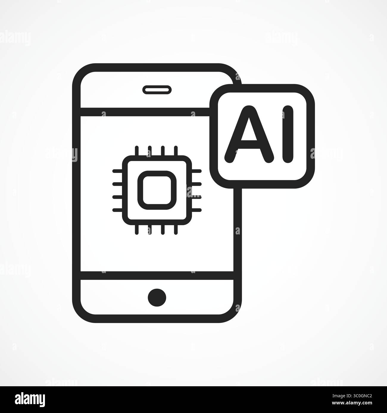 Intelligentes Gerät mit KI-Symbol mit weißem Hintergrund – Symbol für mobile Intelligenz und Konnektivität, Vektorillustration, Symbol, abstraktes Symbol Stock Vektor
