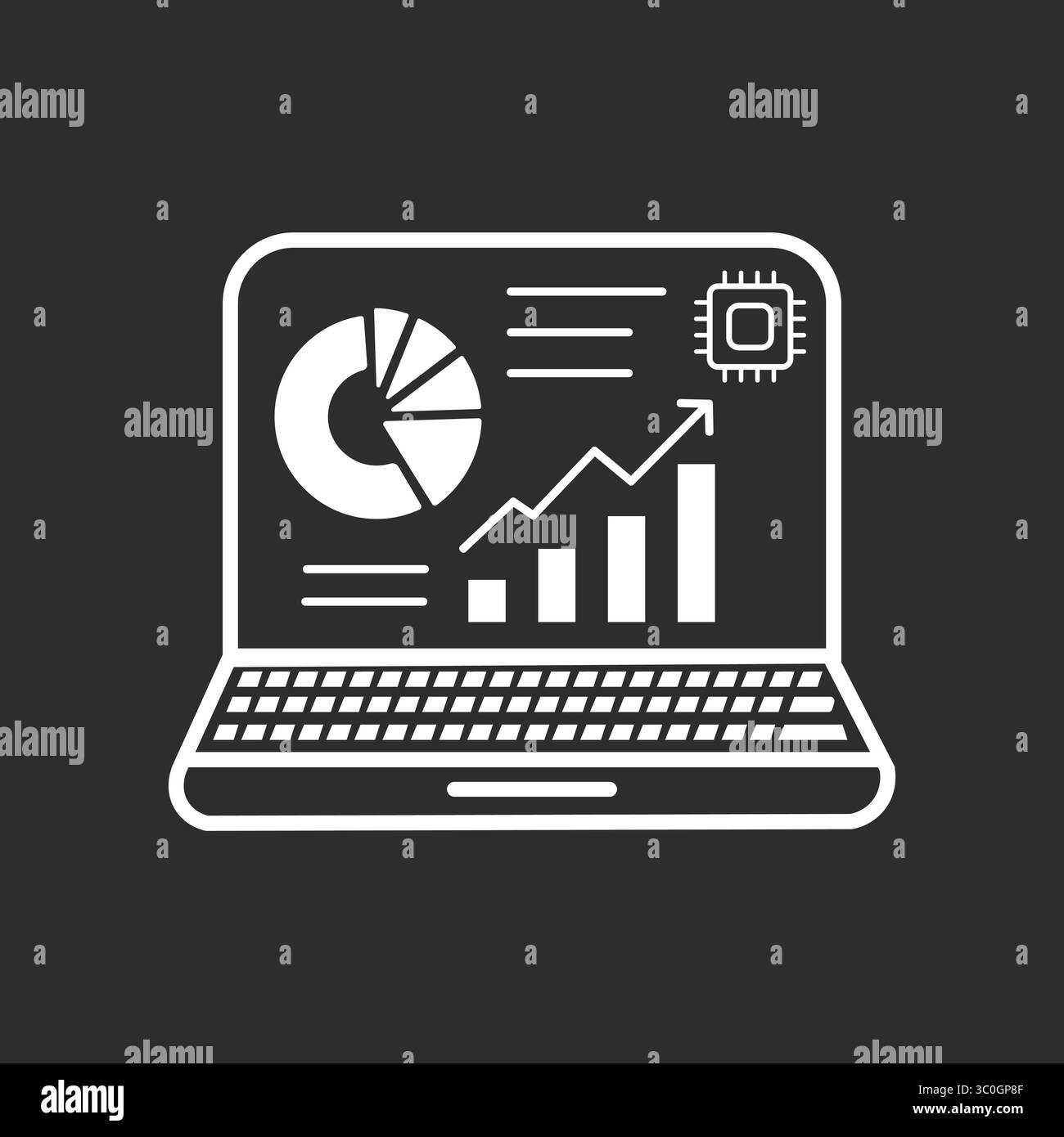KI-Dashboard-Umrisssymbol in Schwarz-weiß-Hintergrund – Analyse- und Überwachungssystem mit künstlicher Intelligenz, Vektorillustration Stock Vektor