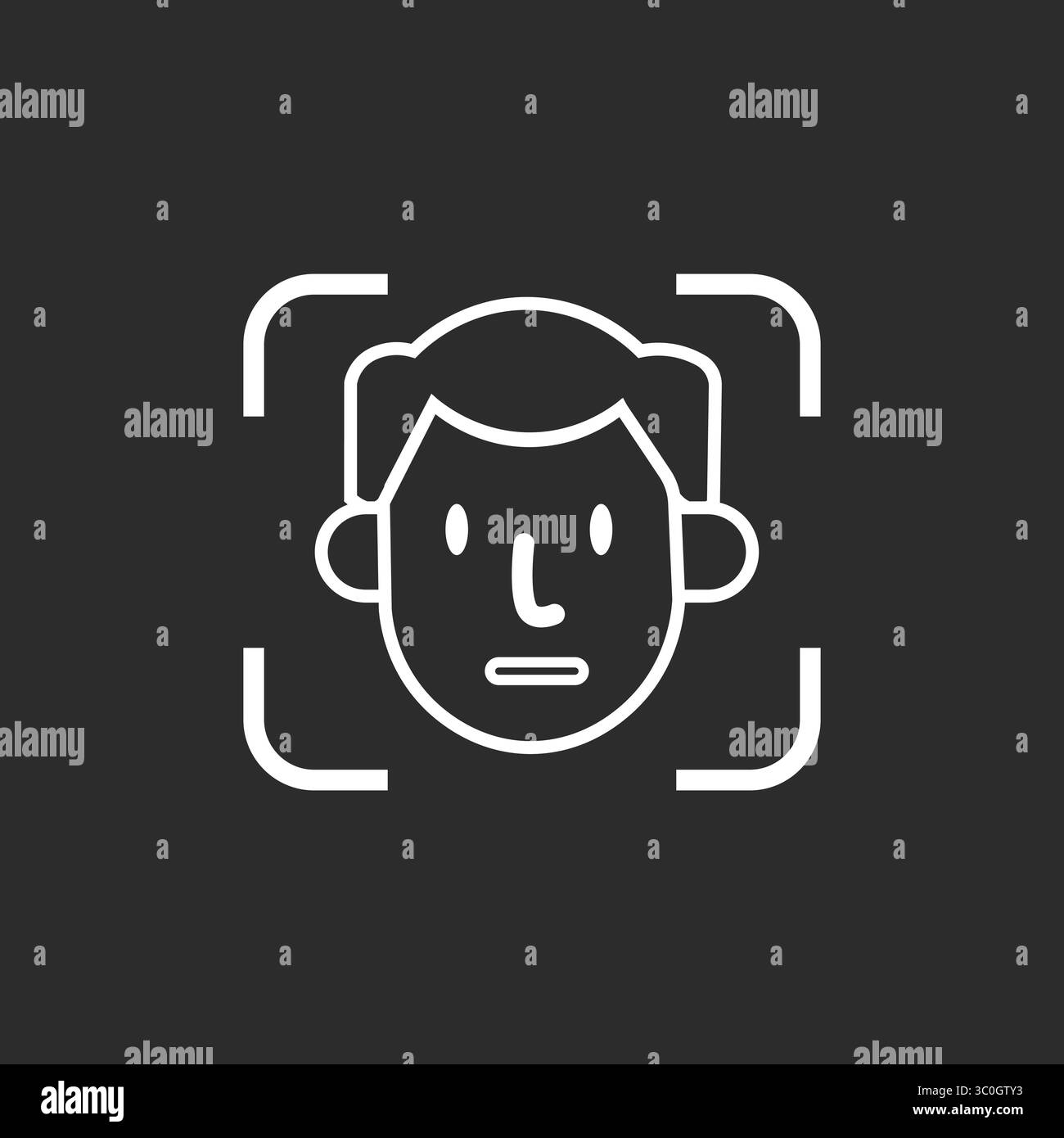 Symbol für Gesichtserkennung in Schwarz-weiß-Hintergrund – biometrische Erkennung AI-Technologie, Symbol für Vektorabbildungen Stock Vektor