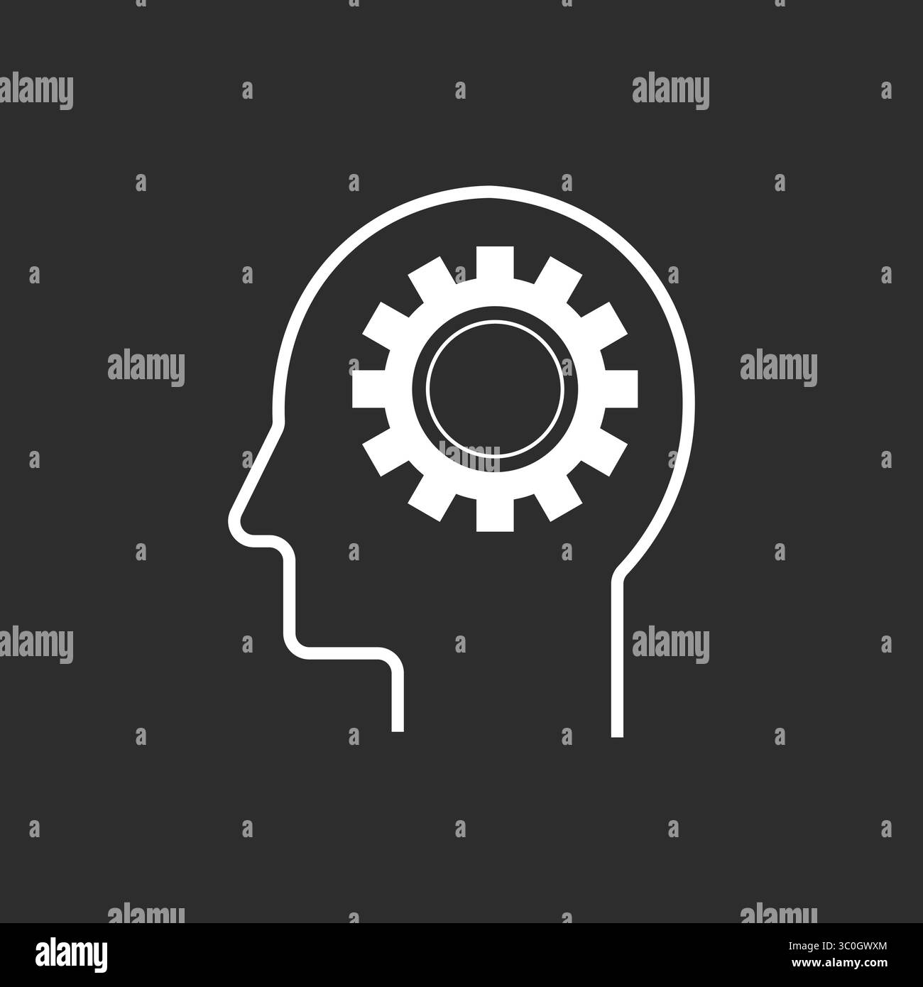 Getriebekopf-Symbol in Schwarz-weiß-Hintergrund – KI-gesteuertes Konzept für mechanische Intelligenz, Vektorillustration Stock Vektor