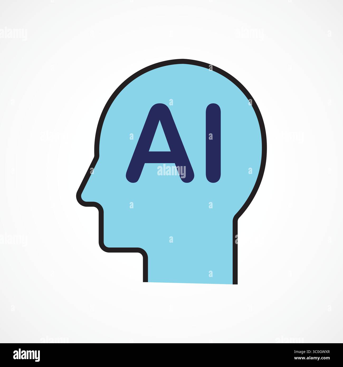 Kopf-KI-Symbol, Künstliche Intelligenz Symbol für digitale Gehirn- und Maschinenkognition, Vektorzeichen. Symbol, Logo-Abbildung. Vektordesign Stock Vektor