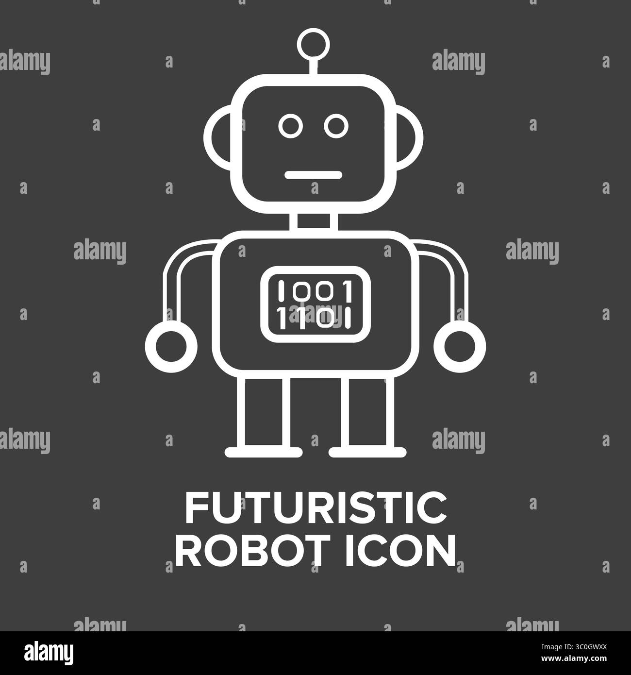Futuristisches Roboter-Symbol in Schwarz-weiß-Hintergrund – KI-gestützter humanoider Technologie-Vektor, Vektor-Illustrator Stock Vektor
