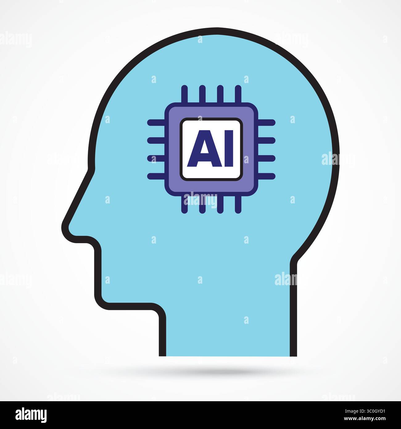 Menschlicher Kopf mit eingebettetem Microchip-Symbol, Konzept der KI-Gehirnintegration und intelligentes Thinking-System, Symbol, Logo-Illustration. Symbol für Vektorgrafiken Stock Vektor