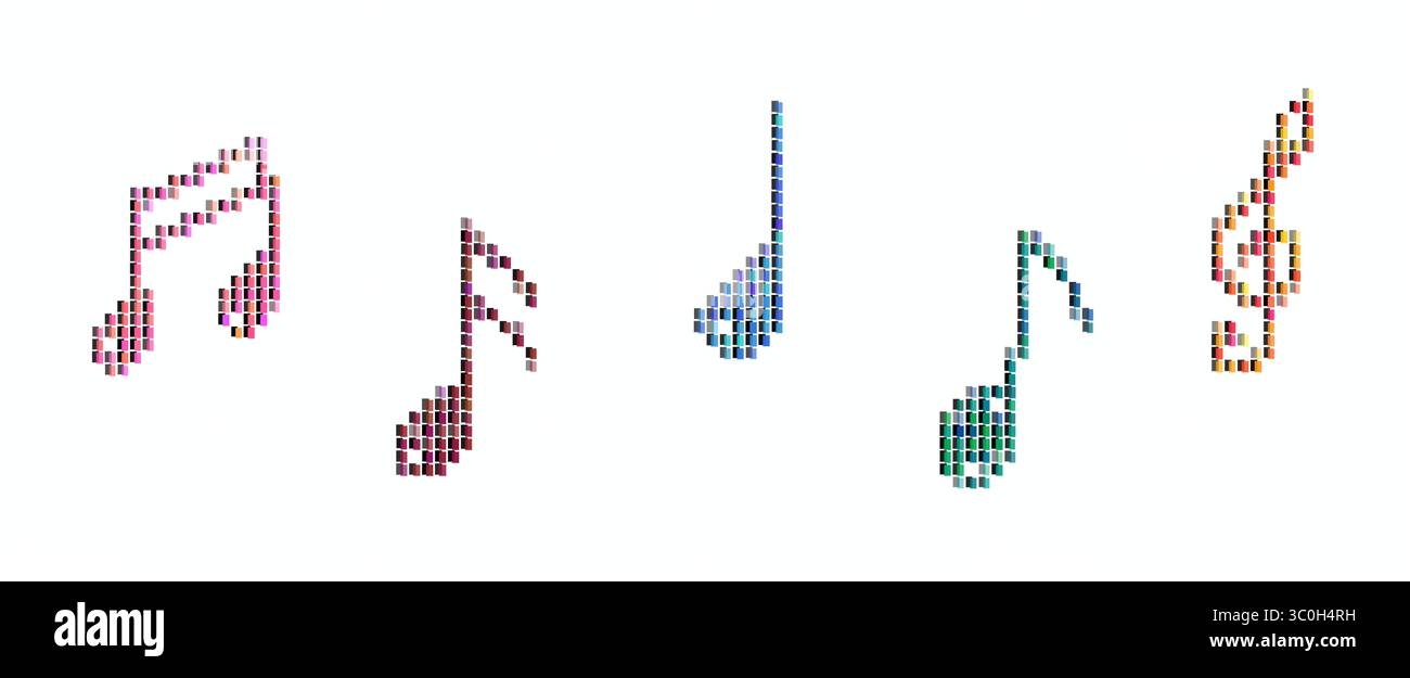 Pixelgrafik-Illustration eines isolierten Notensymbols in bunt gestaltetem Design Stockfoto