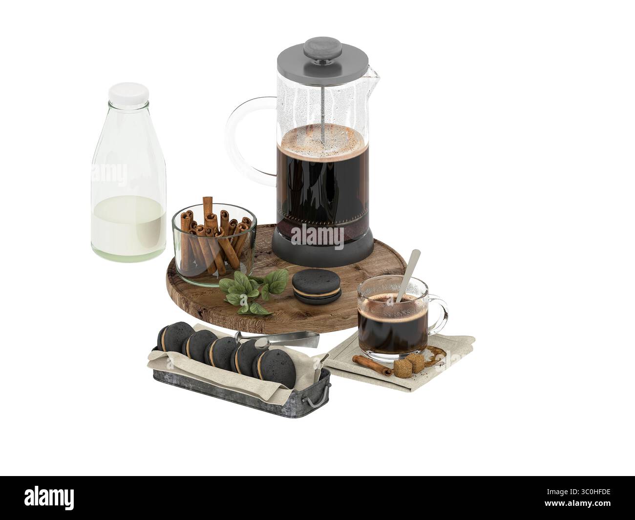 3D Rendern Sie frischen Kaffee und Schokoladentafeln Stockfoto