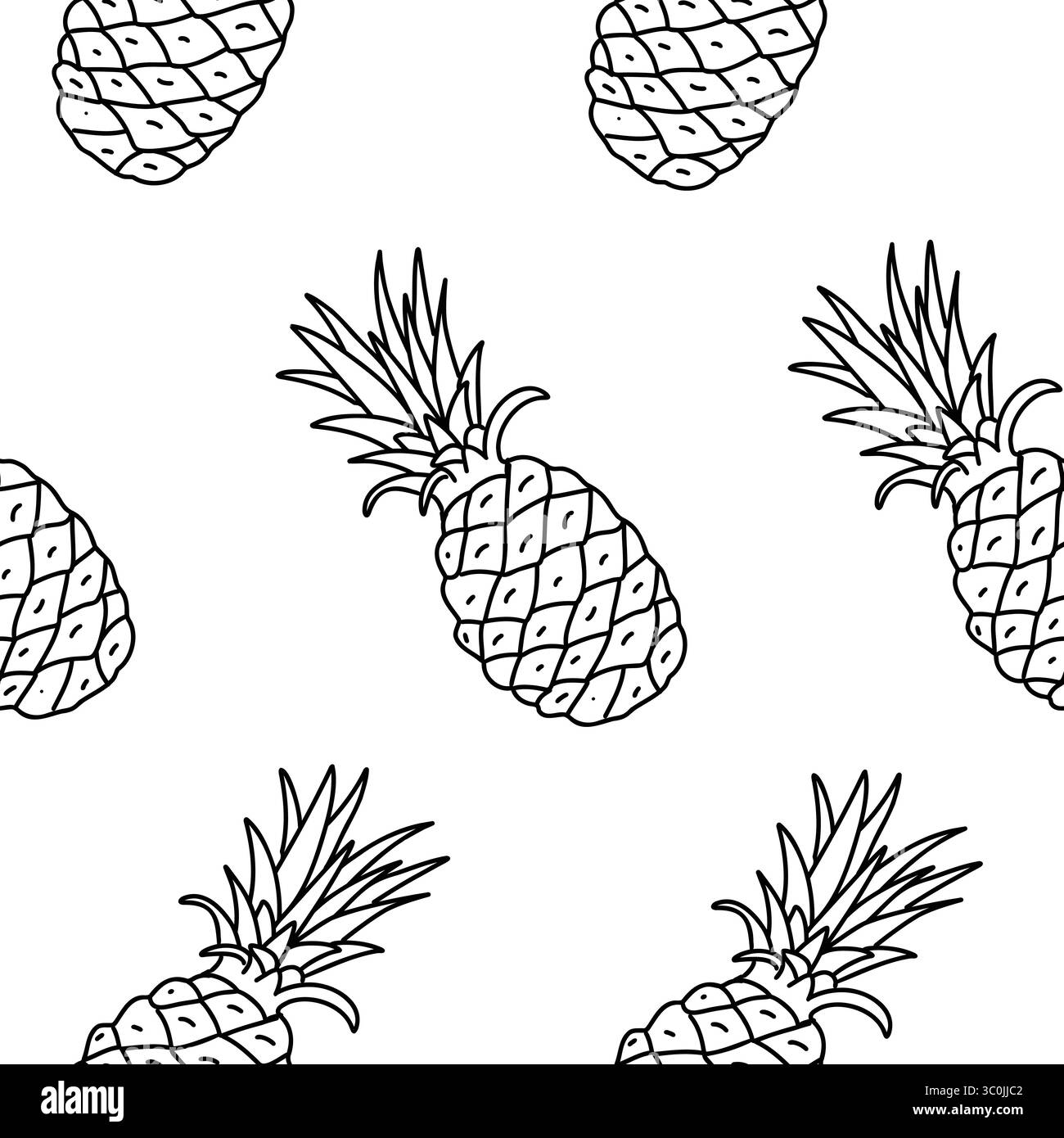 Frucht nahtloses Vektormuster mit Ananas. Exotische Fruchtzeichnung im Doodle-Stil. Für Verpackungspapier, Textildrucke, Tapeten, Sommermotive. Stock Vektor