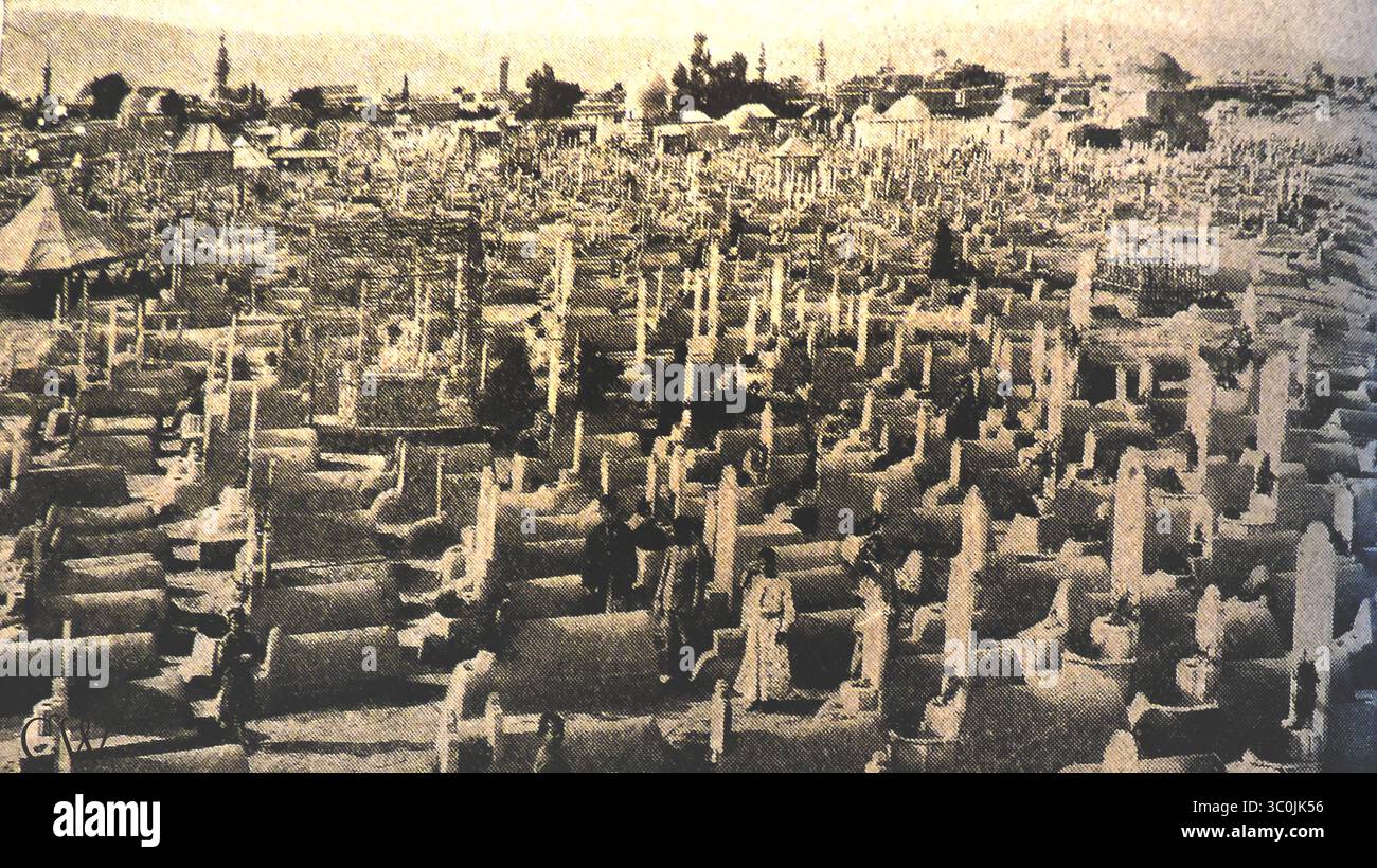 Ein Bild von 1914 des alten Meidan-Friedhofs in Damaskus, auf dem Mohammads einzige Tochter Fatimah buri.jpg–3C0JK5 sein soll Stockfoto