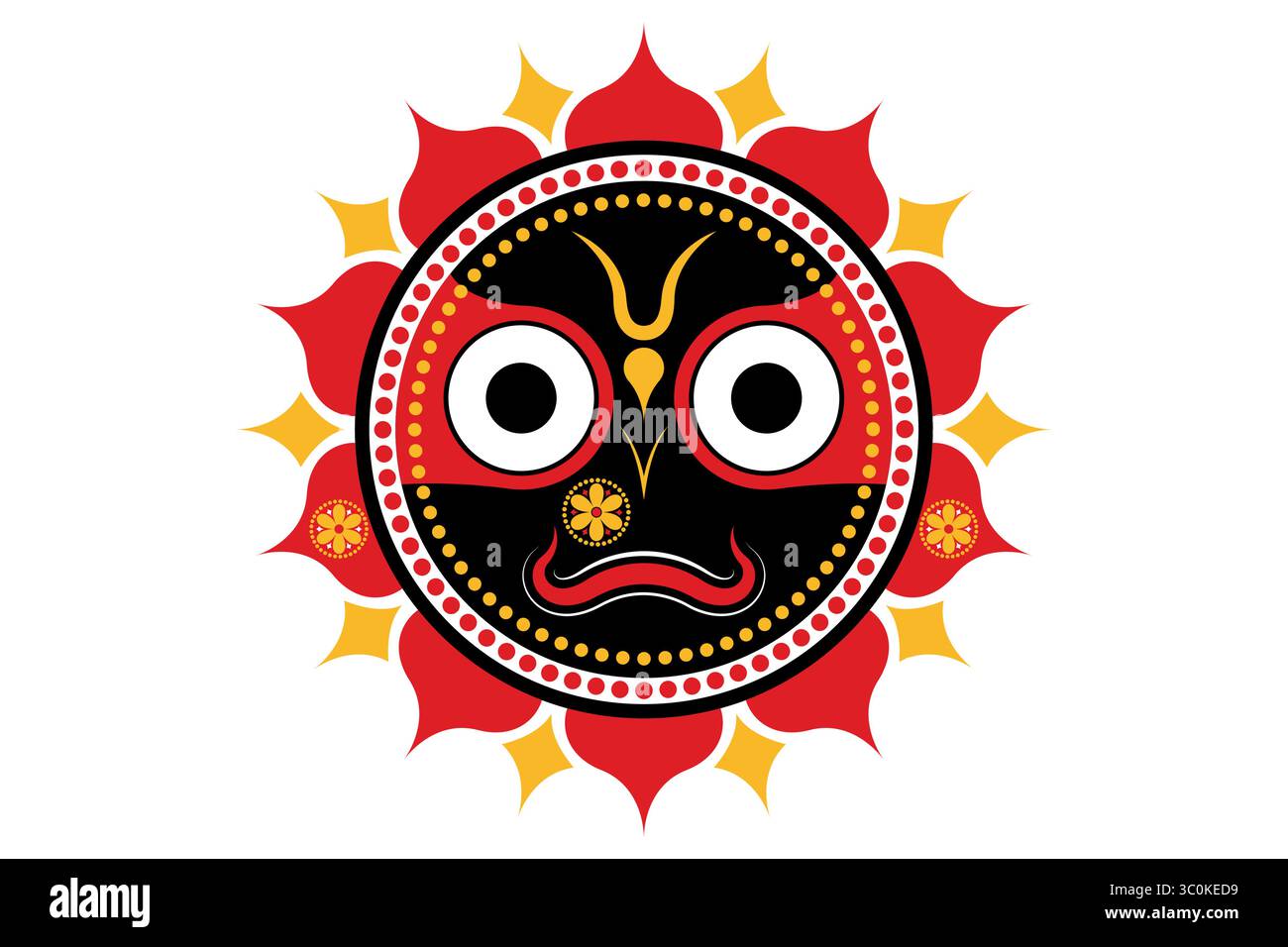 Lord Jagannath, Hindugott des Universums, Sonnenmotiv. Rathyatra Festival, Jagannatha Idol perfekt für spirituelle, kulturelle oder hingebungsvolle Gäste Stock Vektor