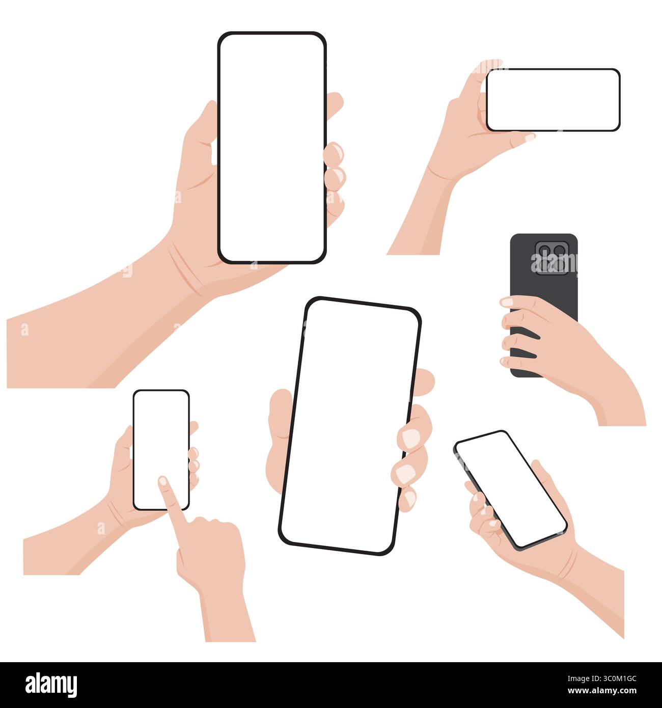 Handsatz, der Mobiltelefone mit leerem Bildschirm hält. Vektorabbildung. Stock Vektor