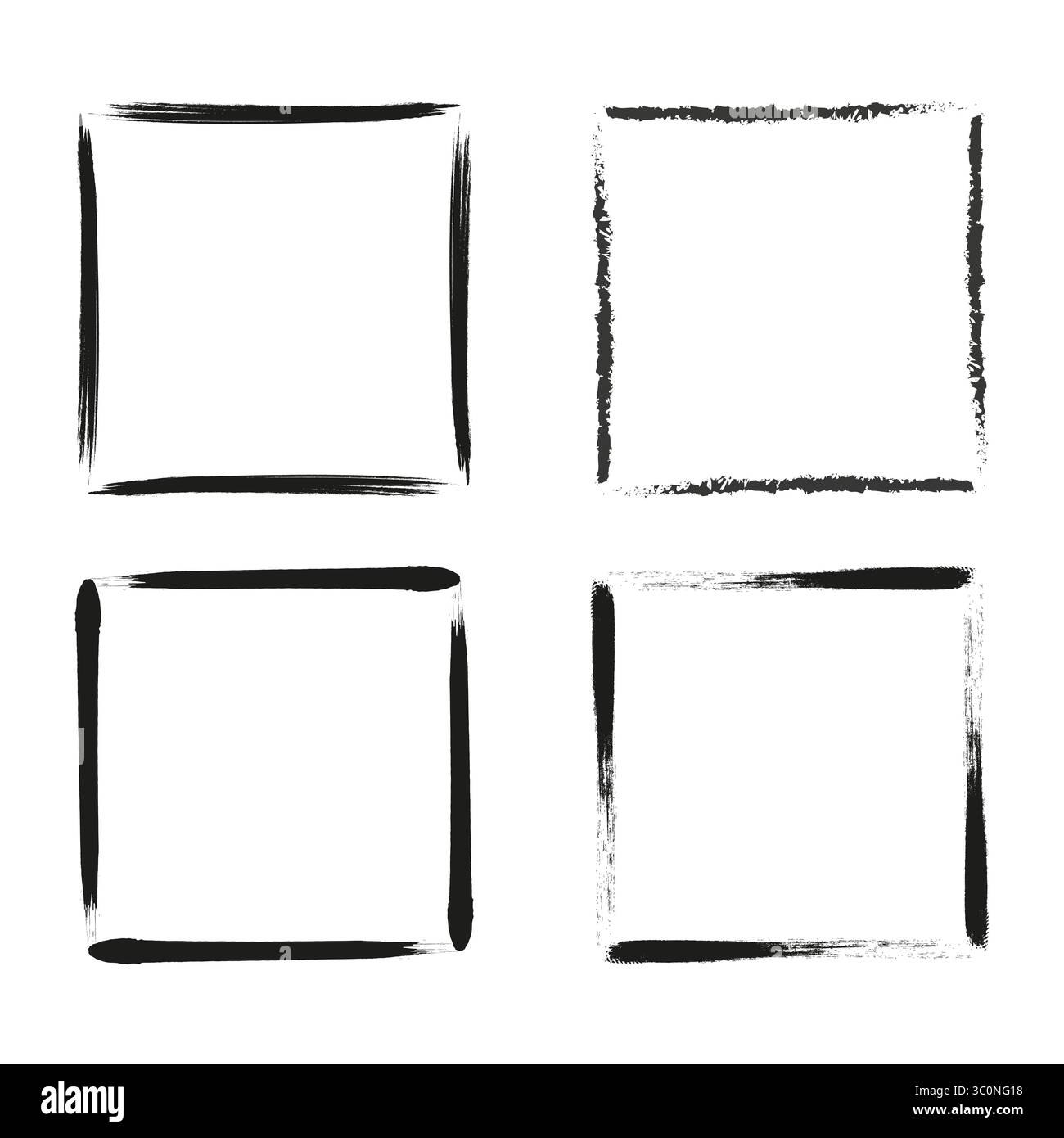 Pinselstrichrahmen. Schwarze quadratische Ränder. Strukturierte Vektorkonturen. Handgemalte Formen. Stock Vektor