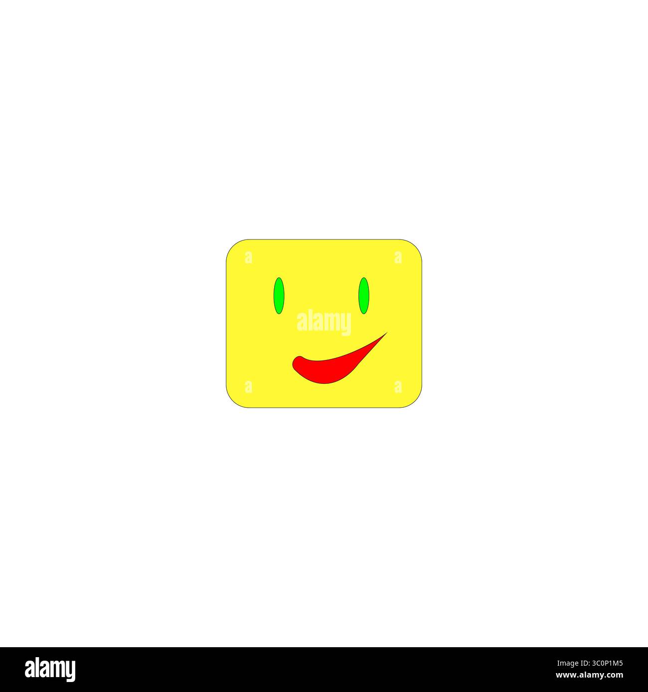 Gelbes Happy Face. Lächelndes Emoji-Symbol. Grüne Augenpunkte. Vektor-Emotionssymbol. Stock Vektor