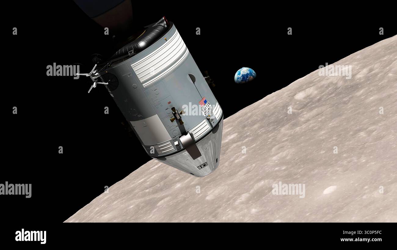 12. Dezember 2018: Los Angeles, Kalifornien, USA – Künstlerrendering. Apollo 8, die zweite bemannte Raumflugmission im US-amerikanischen Apollo-Raumfahrtprogramm, startete am 21. Dezember 1968 und war das erste bemannte Raumschiff, das eine niedrige Erdumlaufbahn verließ, den Mond erreichte, ihn umkreisen und sicher zurückkehrte. Die drei-Astronauten-Crew F. Borman, J. Lovell und W. anders waren die ersten Menschen, die über die niedrige Erdumlaufbahn hinaus reisten, die Erde als einen ganzen Planeten sahen und in den Gravitationsbrunnen eines anderen Himmelskörpers eintraten. Am 21. Dezember 2018 jährt sich der Start zum 50. Mal. (Foto: © NASA/ZUMA Wire/ZUMAPRES Stockfoto