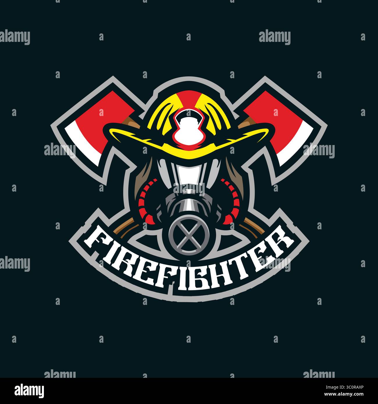 Feuerwehrmaskottchen-Logodesign mit modernem Illustrationskonzept für Abzeichen, Embleme und T-Shirts. Abbildung des Feuerwehrlogos. Stock Vektor
