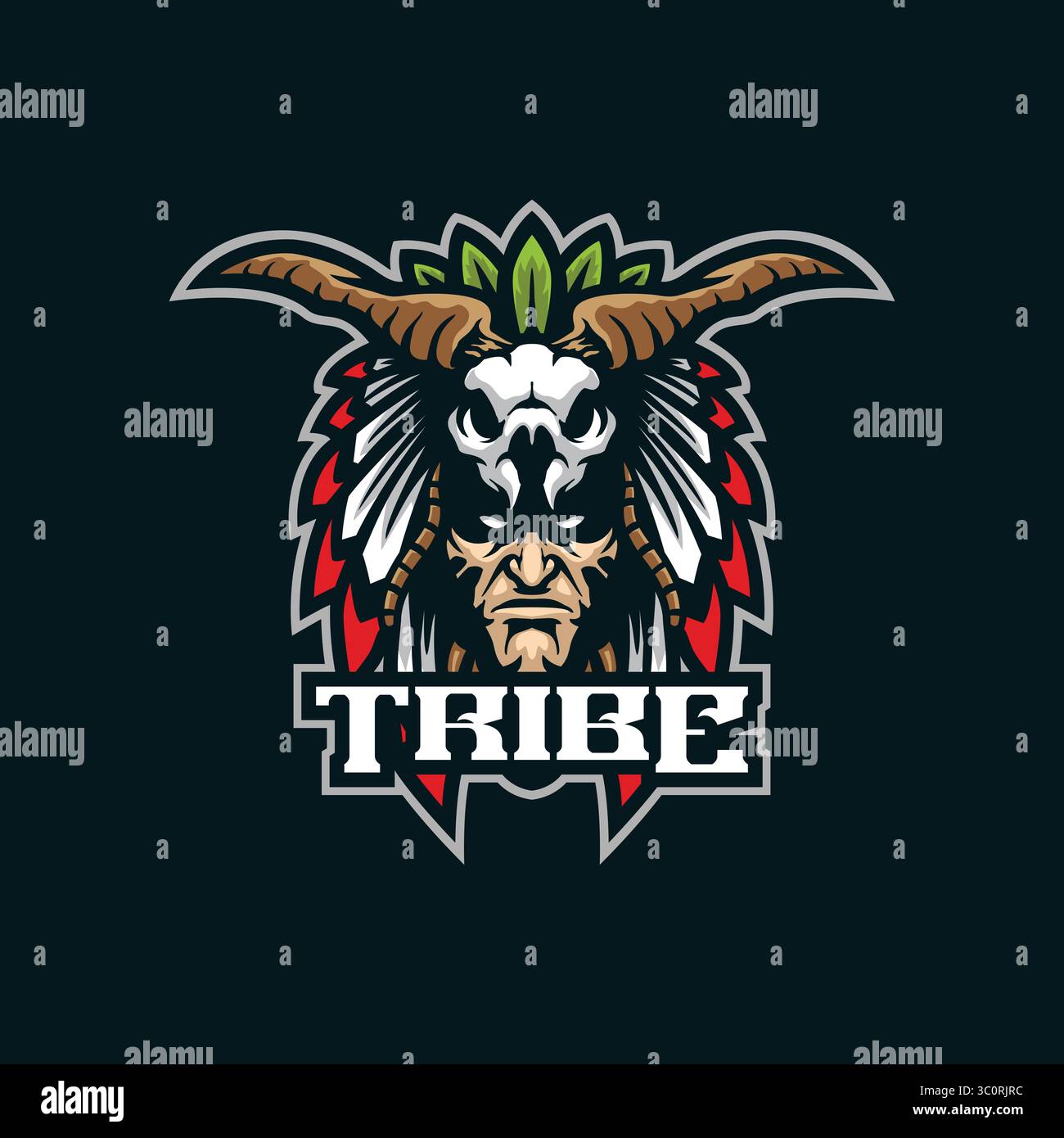 Tribe Maskottchen-Logo mit modernem Illustrationskonzept für Abzeichen, Emblem und T-Shirt. Tribe Head Illustration für das Sportteam. Stock Vektor