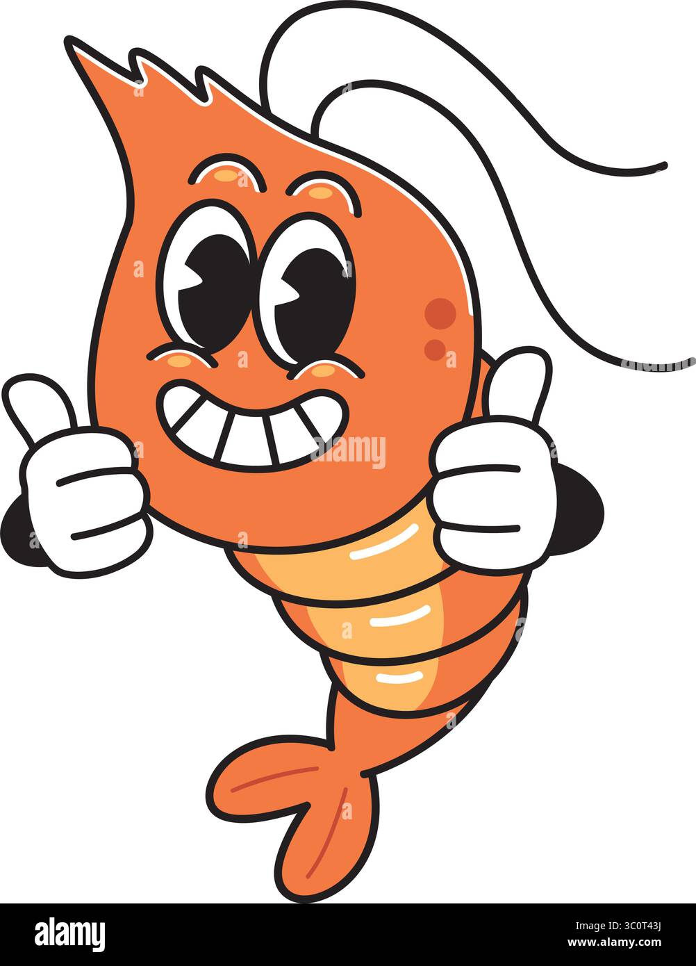 Niedliches Cartoon Shrimp Maskottchen mit doppelten Daumen oben – Vektor-Illustration Stock Vektor