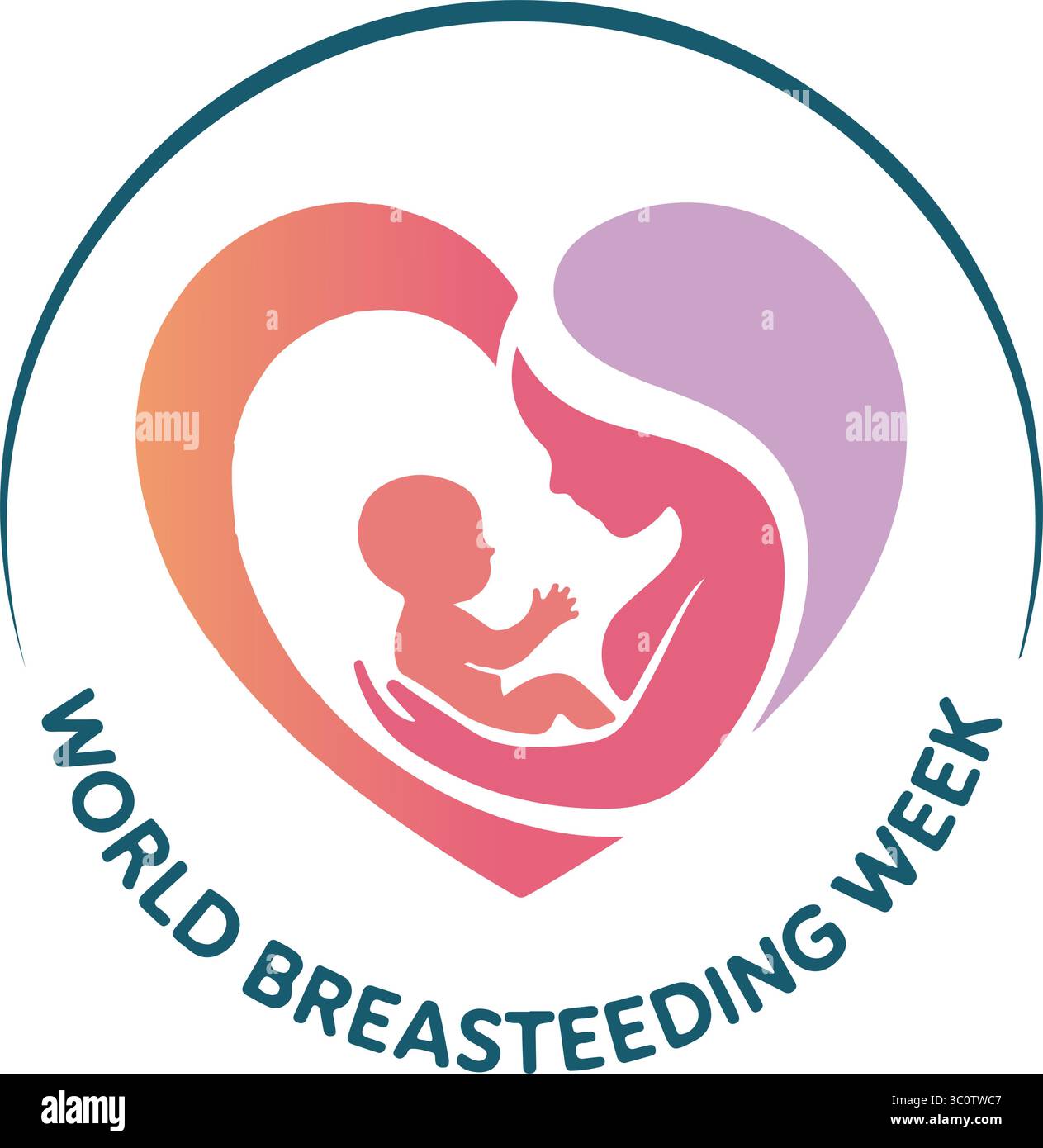 Herz-Emblem mit Mutter und Kind in warmen Farben für die weltweite Stillwoche Support-Kampagne Stock Vektor