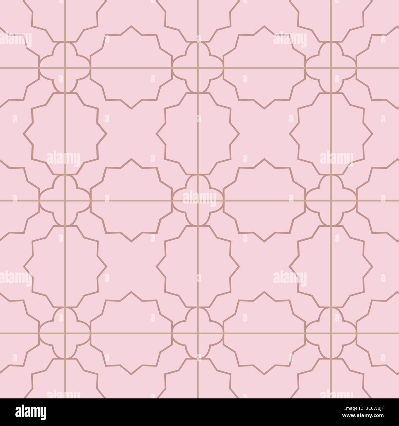 Linie elegante einfache Eiche hinterlässt nahtloses Muster. Minimalistisches grundlegendes Mosaik, Fliesendesign Vektor Hintergrund. Stock Vektor