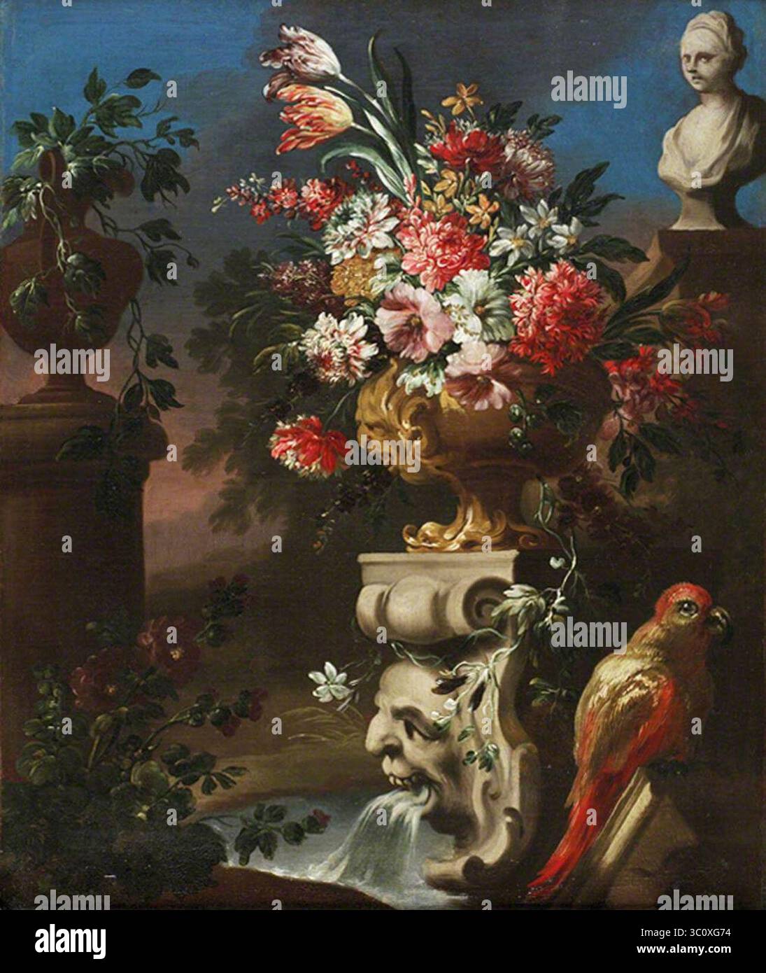 Michele Pace del Campidoglio (1610-wahrscheinlich 1670) - Stillleben mit einem Papagei - Bentlif Stockfoto
