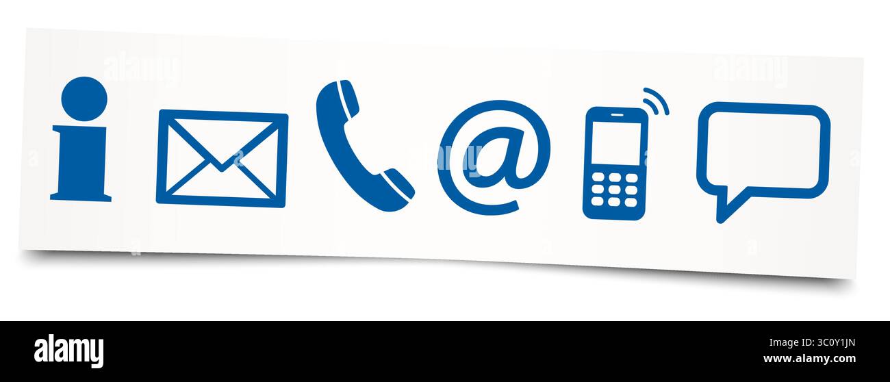 Kontaktieren Sie uns, Satz von sechs farbigen Symbolen auf Haftnotizen Stock Vektor