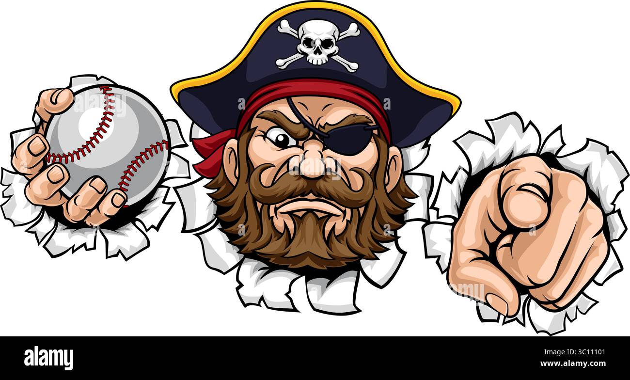 Pirate Baseball Ball Sport Maskottchen Illustration Stock Vektor