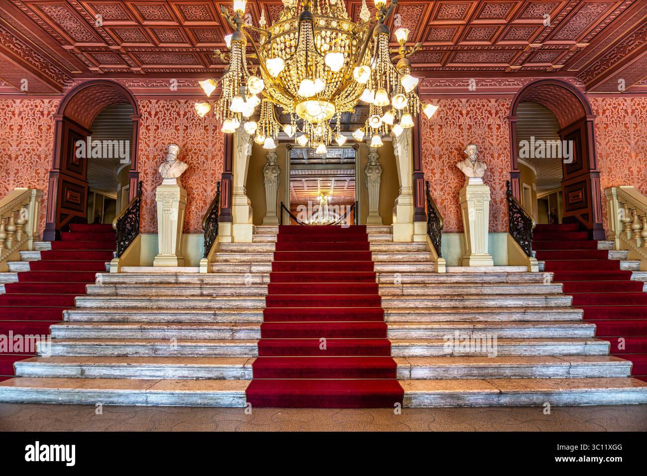 Innenraum des Theatro da Paz, Friedenstheater in Belem, Para, in Brasilien. Wurde nach neoklassizistischen architektonischen Linien erbaut, innerhalb des goldenen Zeitalters Stockfoto