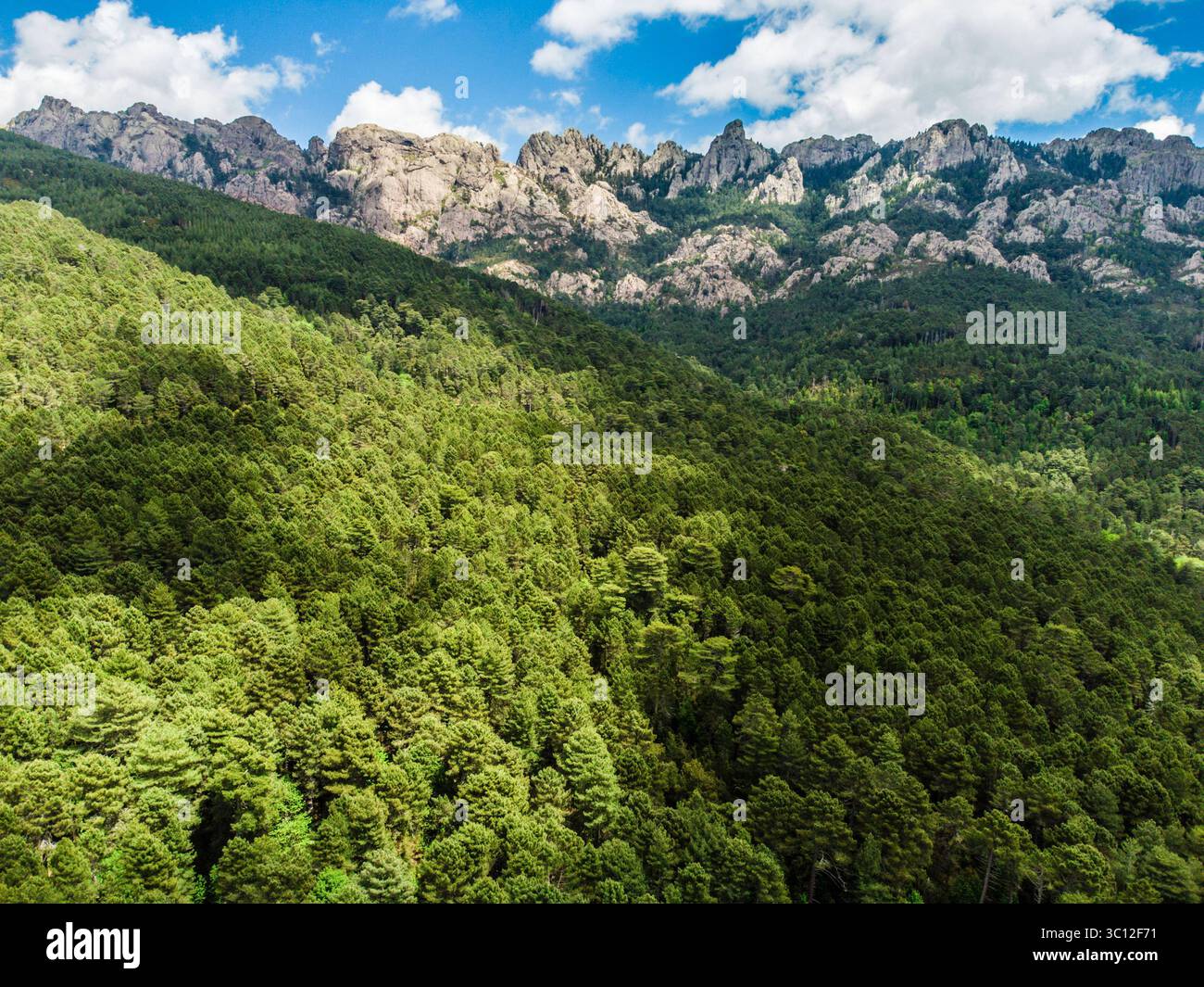 Wilde Landschaft am Col de Bavella, Korsika, Frankreich. Wilde Landschaft im Landesinneren Korsikas *** wilde Landschaft am Col de Bavella, Korsika, Frankreich wilde Landschaft im Landesinneren Korsikas Stockfoto