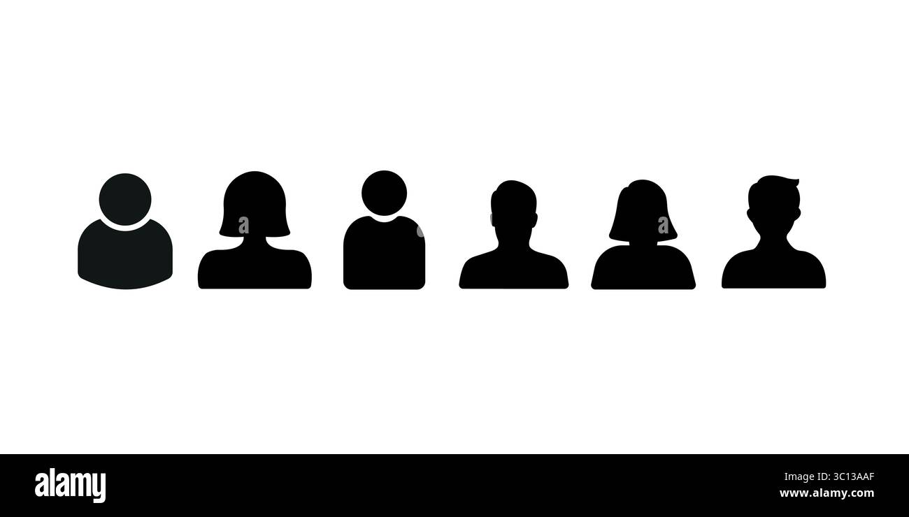 Anonyme schwarze Avatare-Sammlung. Set aus männlichen und weiblichen Silhouetten. Symbol für Benutzerprofil Stock Vektor