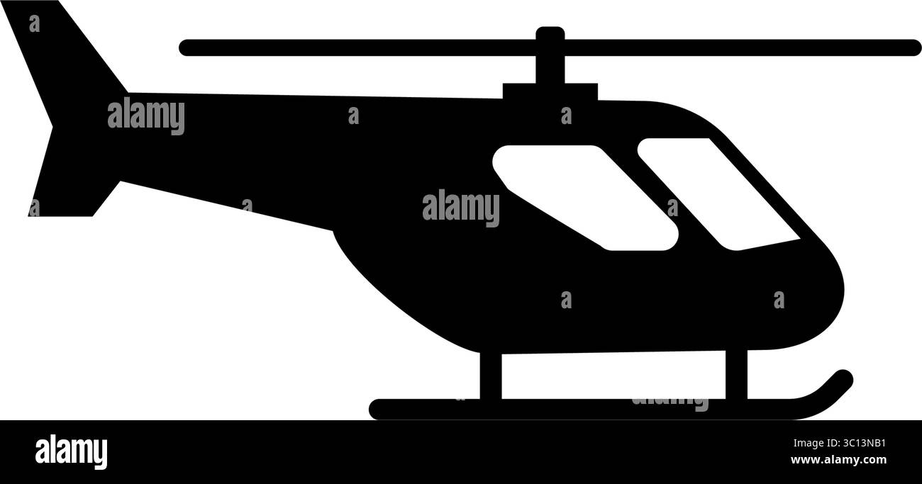 Schlichte schwarze Silhouette eines Hubschraubers. Minimalistisches Design für Luftfahrt- und Notfallkonzepte Stock Vektor